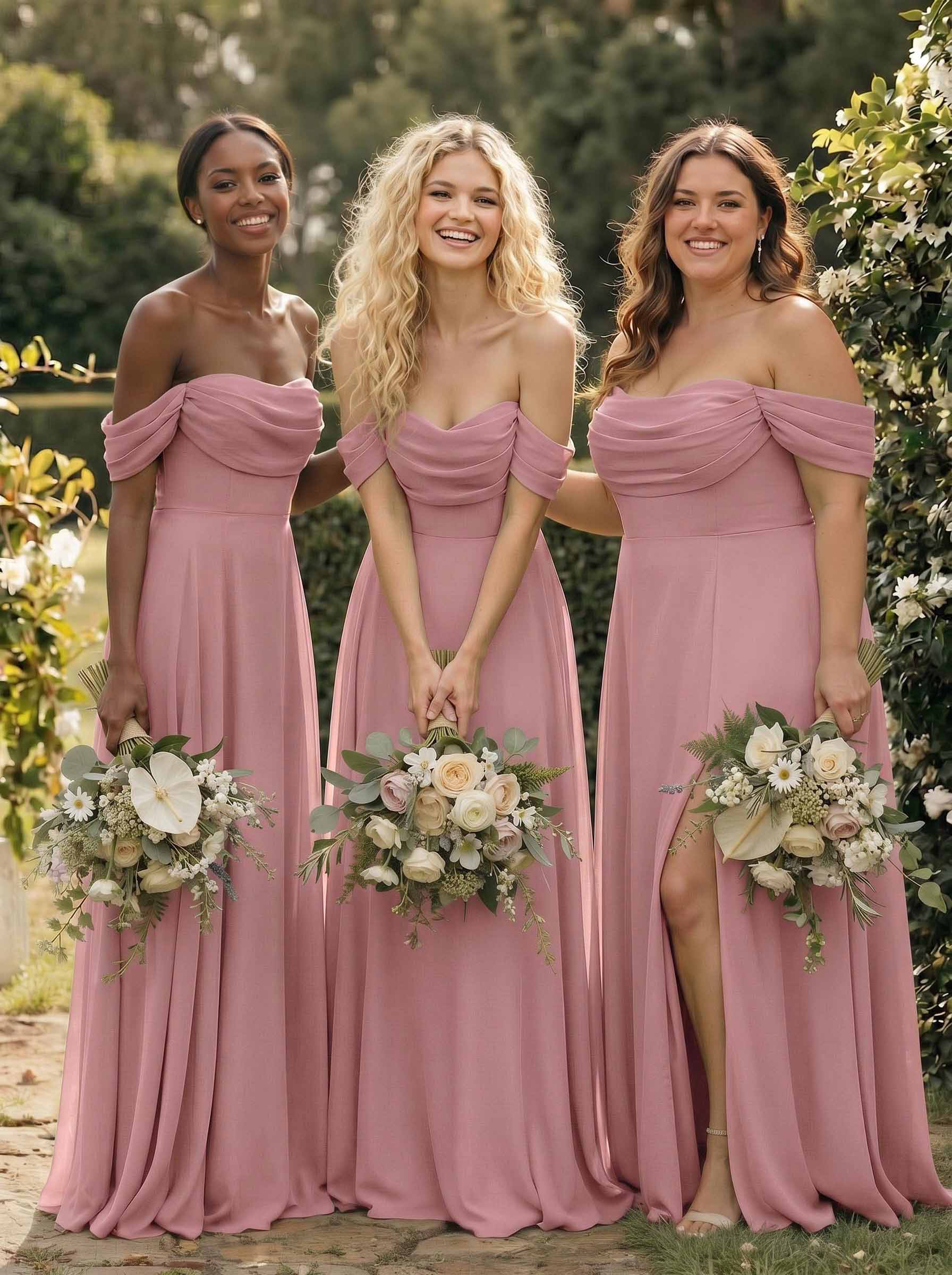 A-Line Off-The-Shoulder Sleeveless Floor-Length Chiffon Bridesmaid Dresses With Split Front, product image 88