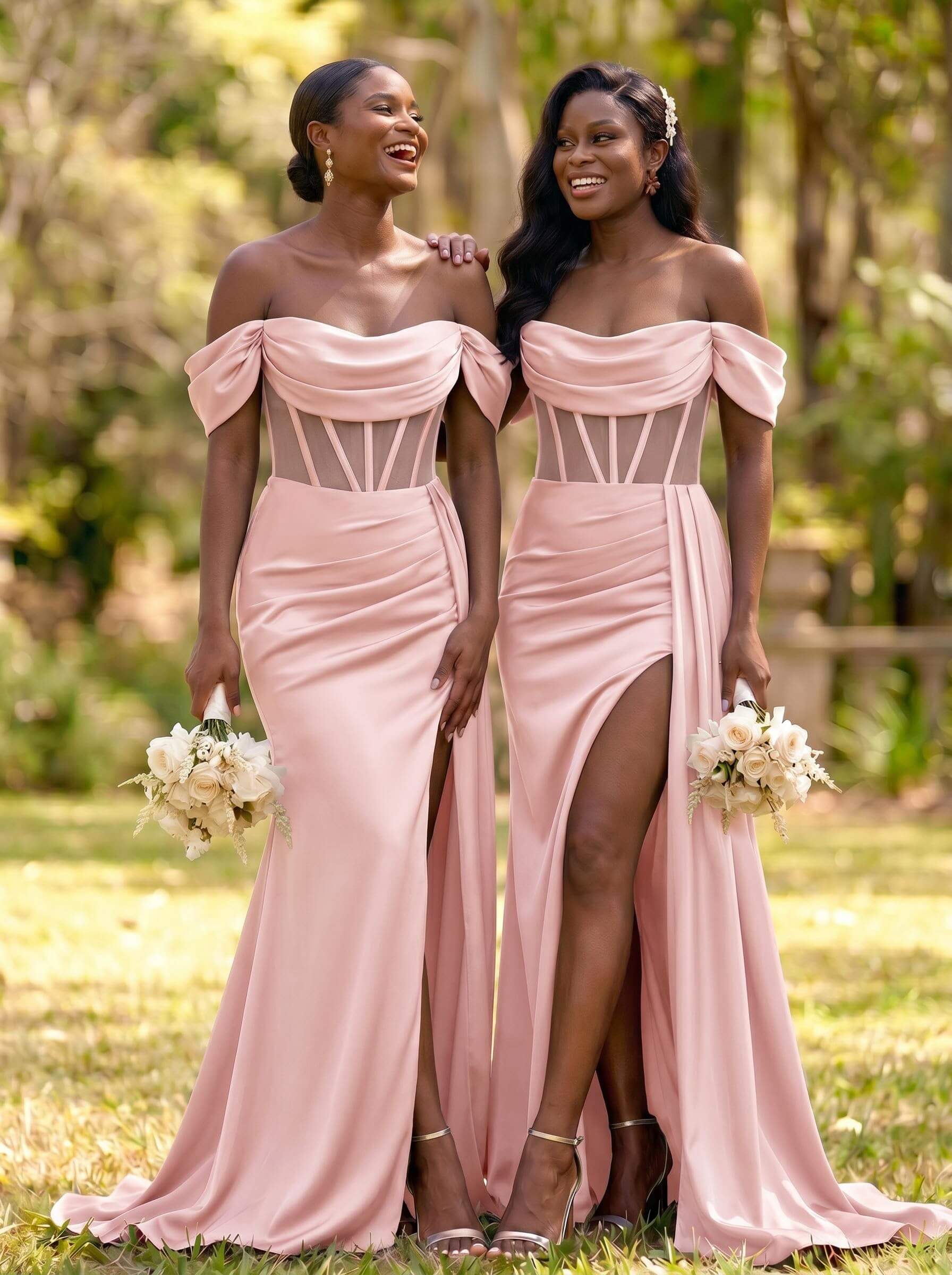 Flattering Illusion Corset Off-The-Shoulder Bridesmaid Dresses With Sweeping Side Drape, product image 10