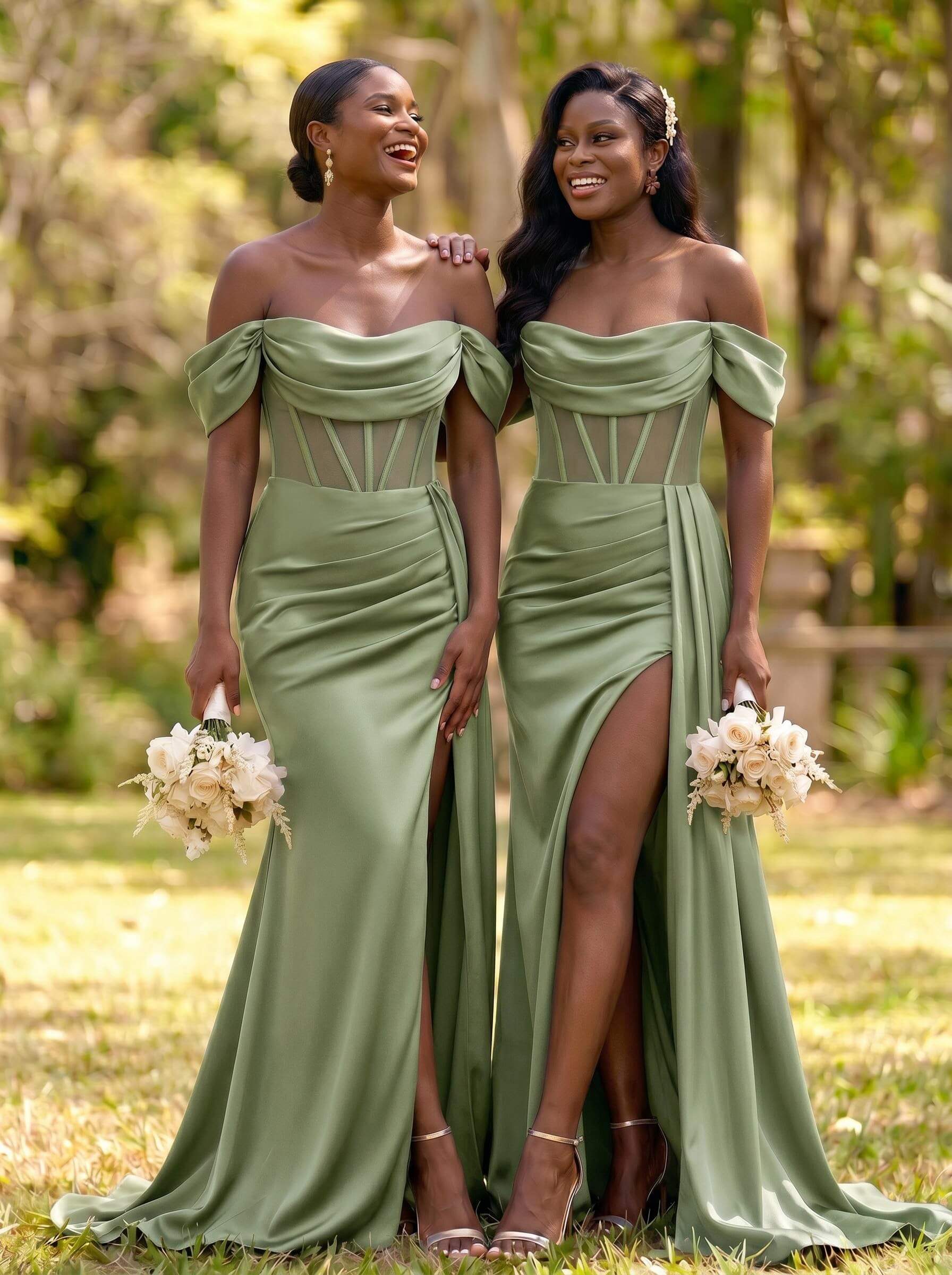 Flattering Illusion Corset Off-The-Shoulder Bridesmaid Dresses With Sweeping Side Drape, product image 8