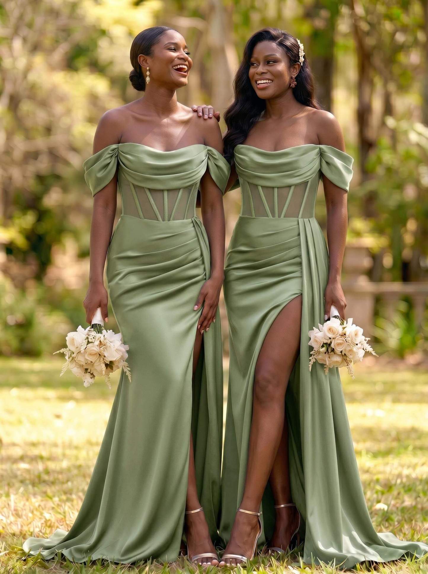 Flattering Illusion Corset Off-The-Shoulder Bridesmaid Dresses With Sweeping Side Drape, product image 8