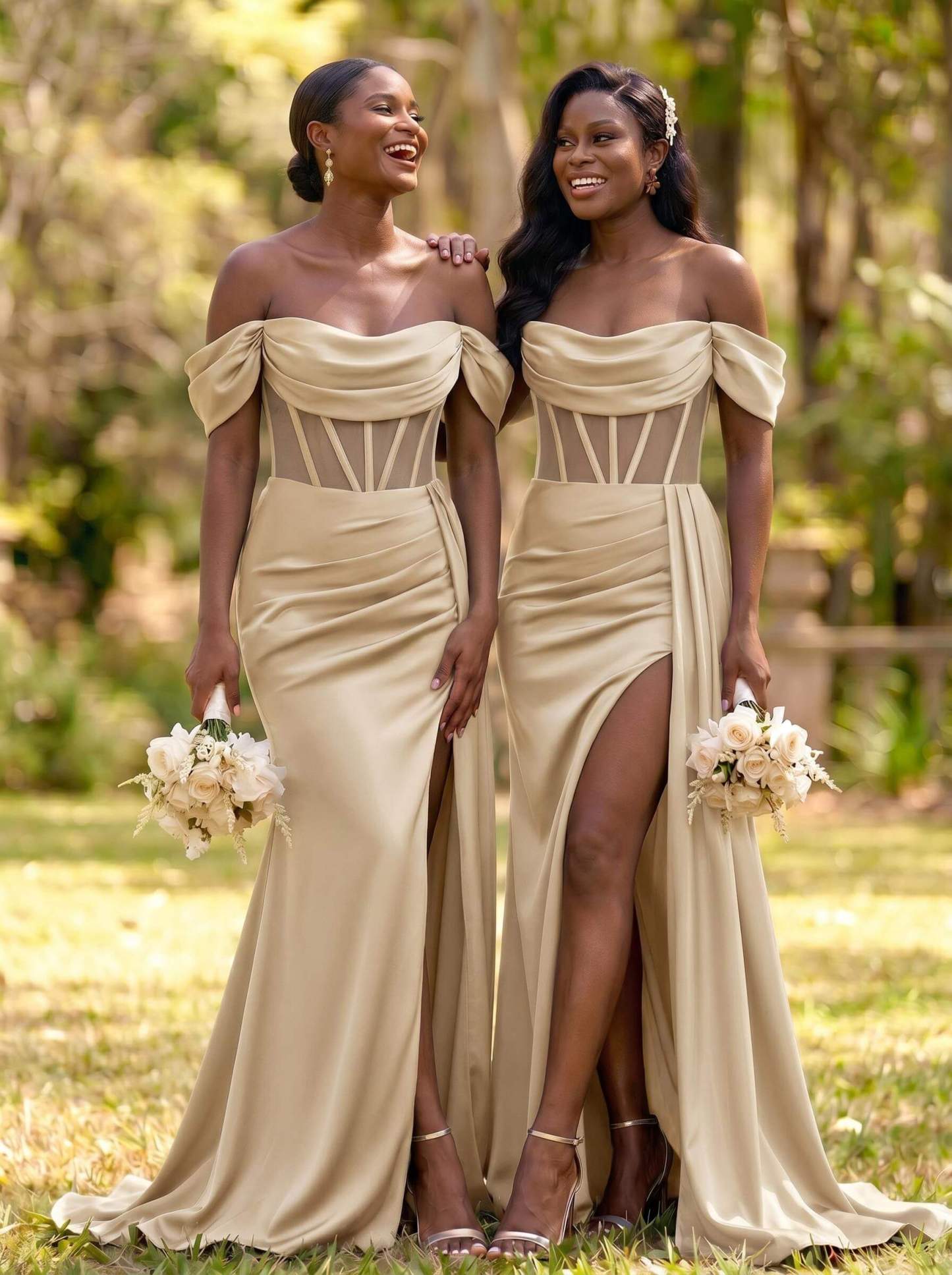 Flattering Illusion Corset Off-The-Shoulder Bridesmaid Dresses With Sweeping Side Drape, product image 13