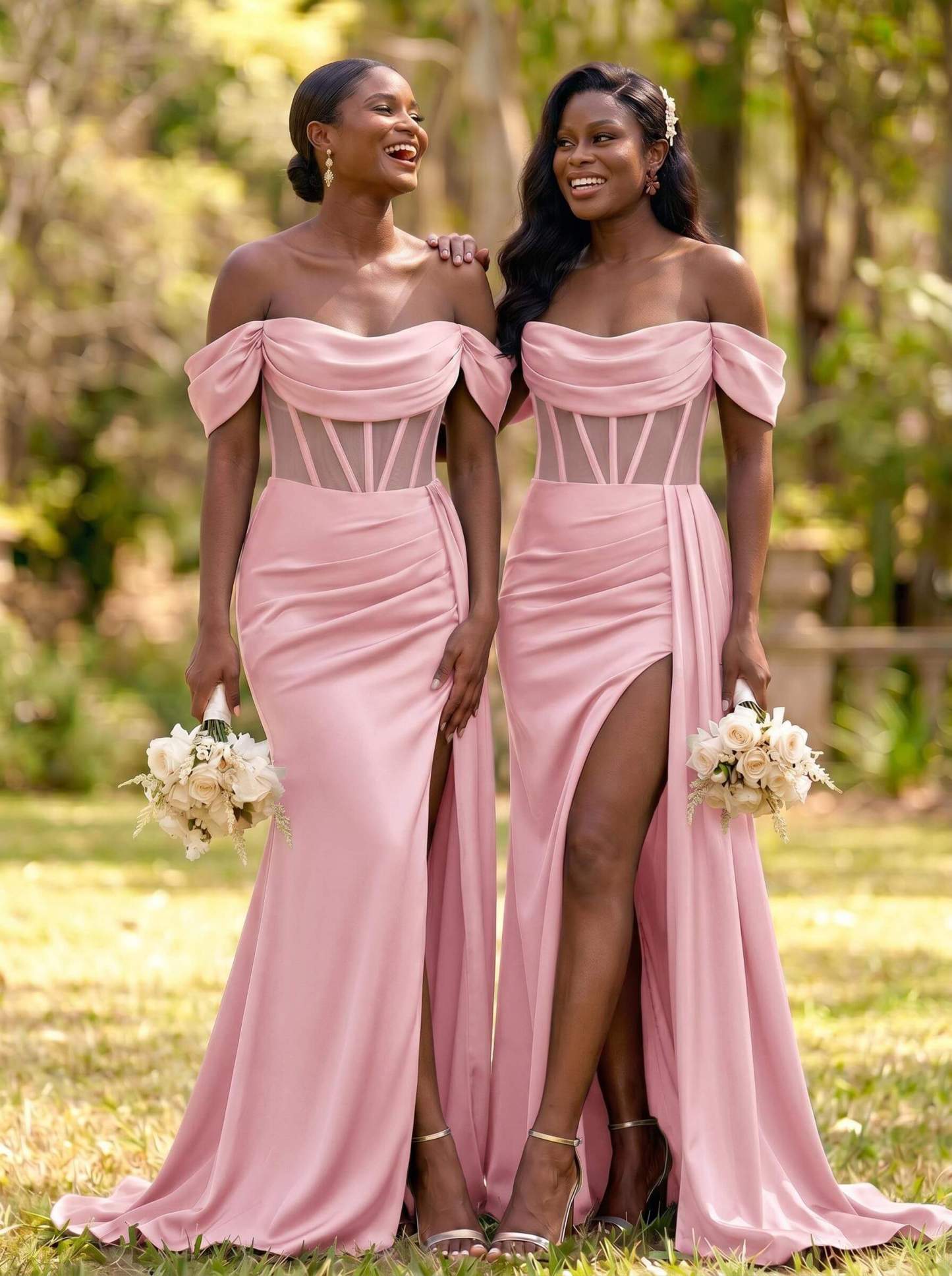 Flattering Illusion Corset Off-The-Shoulder Bridesmaid Dresses With Sweeping Side Drape, product image 36