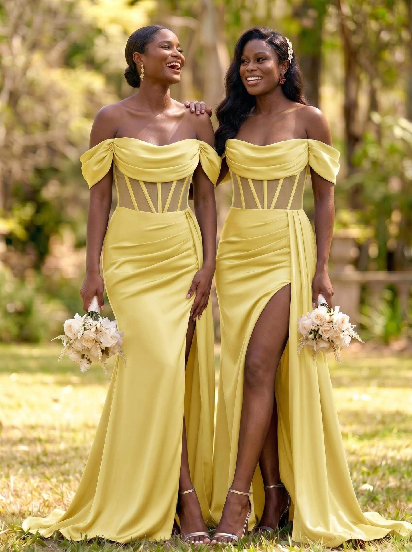 Flattering Illusion Corset Off-The-Shoulder Bridesmaid Dresses With Sweeping Side Drape, product image 26