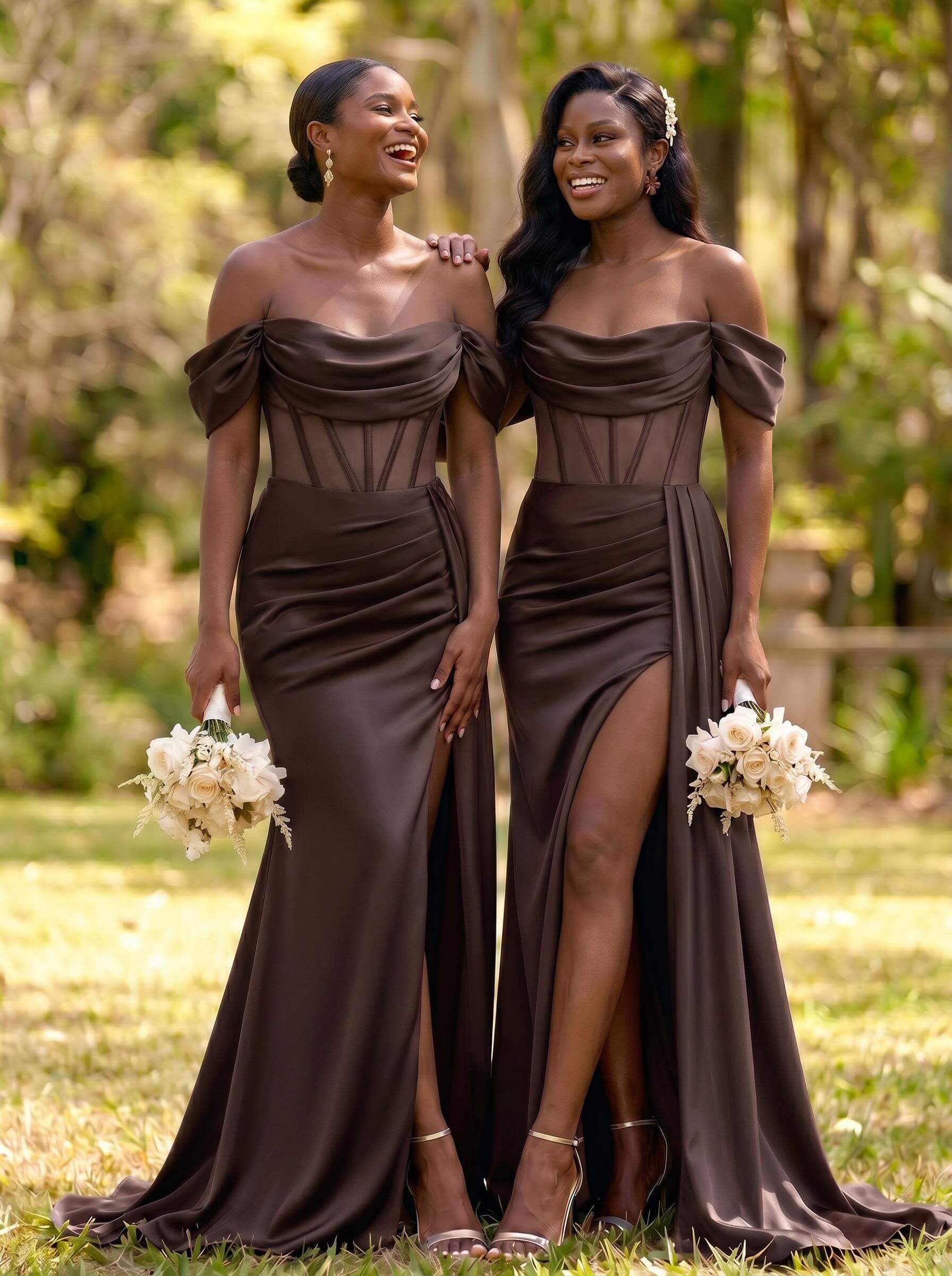 Flattering Illusion Corset Off-The-Shoulder Bridesmaid Dresses With Sweeping Side Drape, product image 42