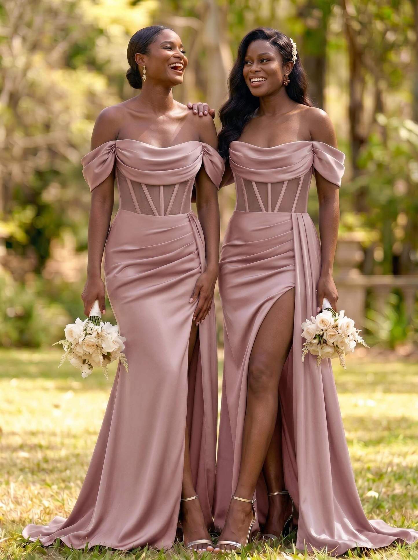 Flattering Illusion Corset Off-The-Shoulder Bridesmaid Dresses With Sweeping Side Drape, product image 3
