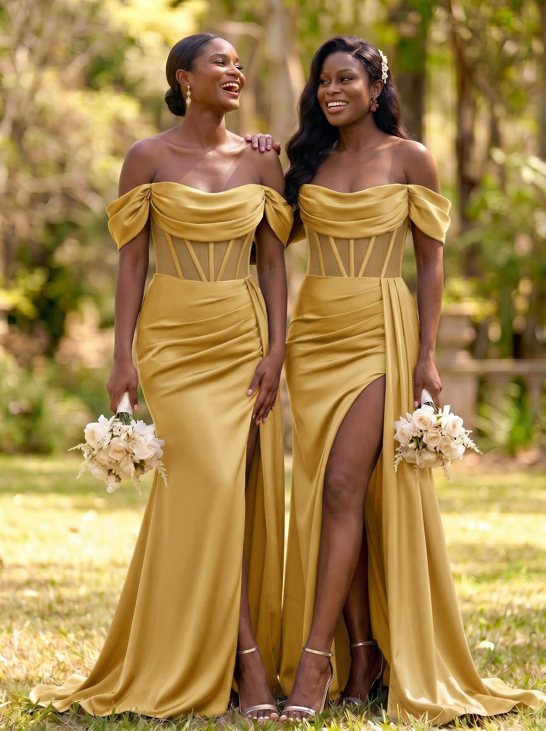 Flattering Illusion Corset Off-The-Shoulder Bridesmaid Dresses With Sweeping Side Drape, product image 35