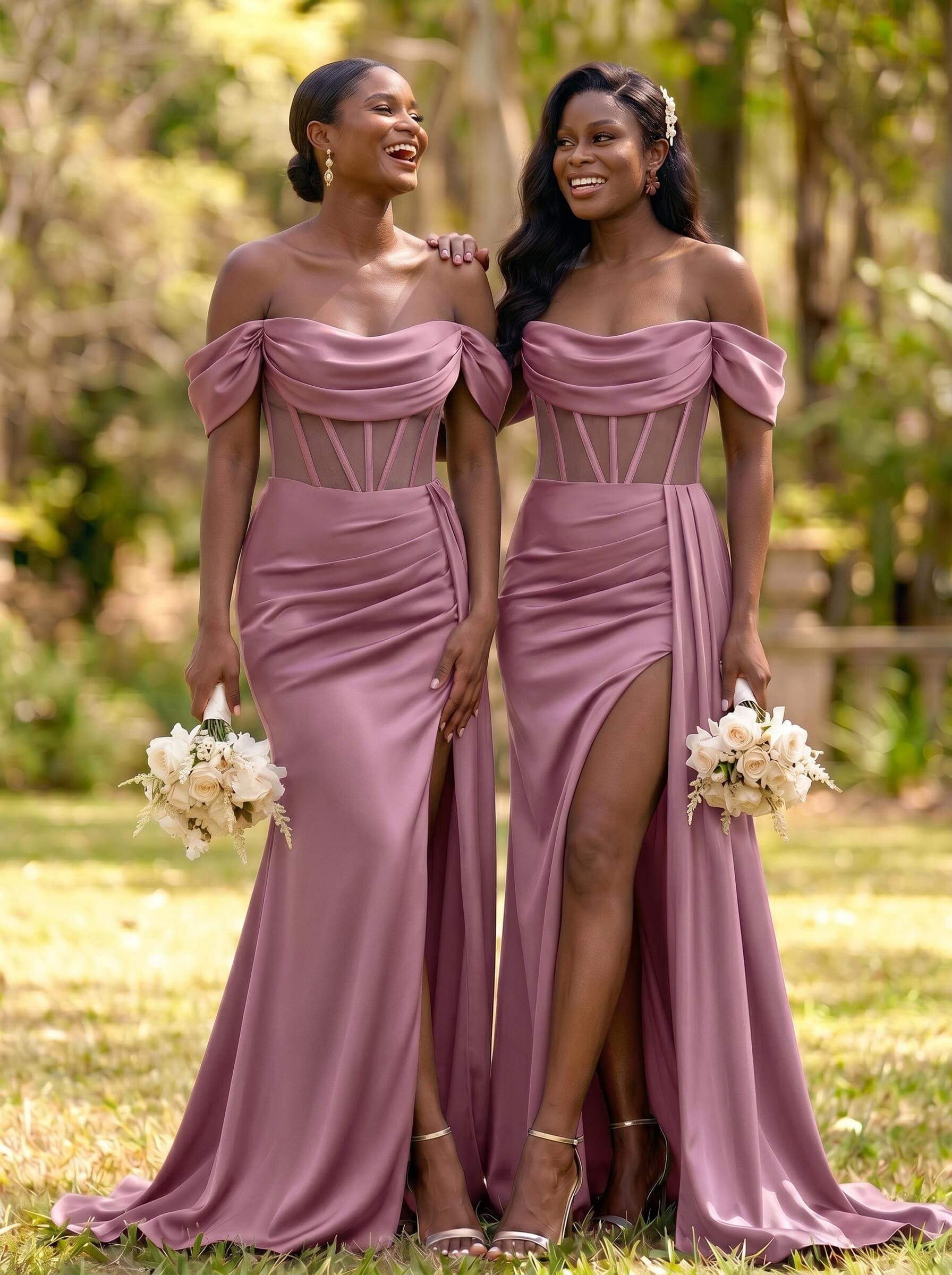 Flattering Illusion Corset Off-The-Shoulder Bridesmaid Dresses With Sweeping Side Drape, product image 31