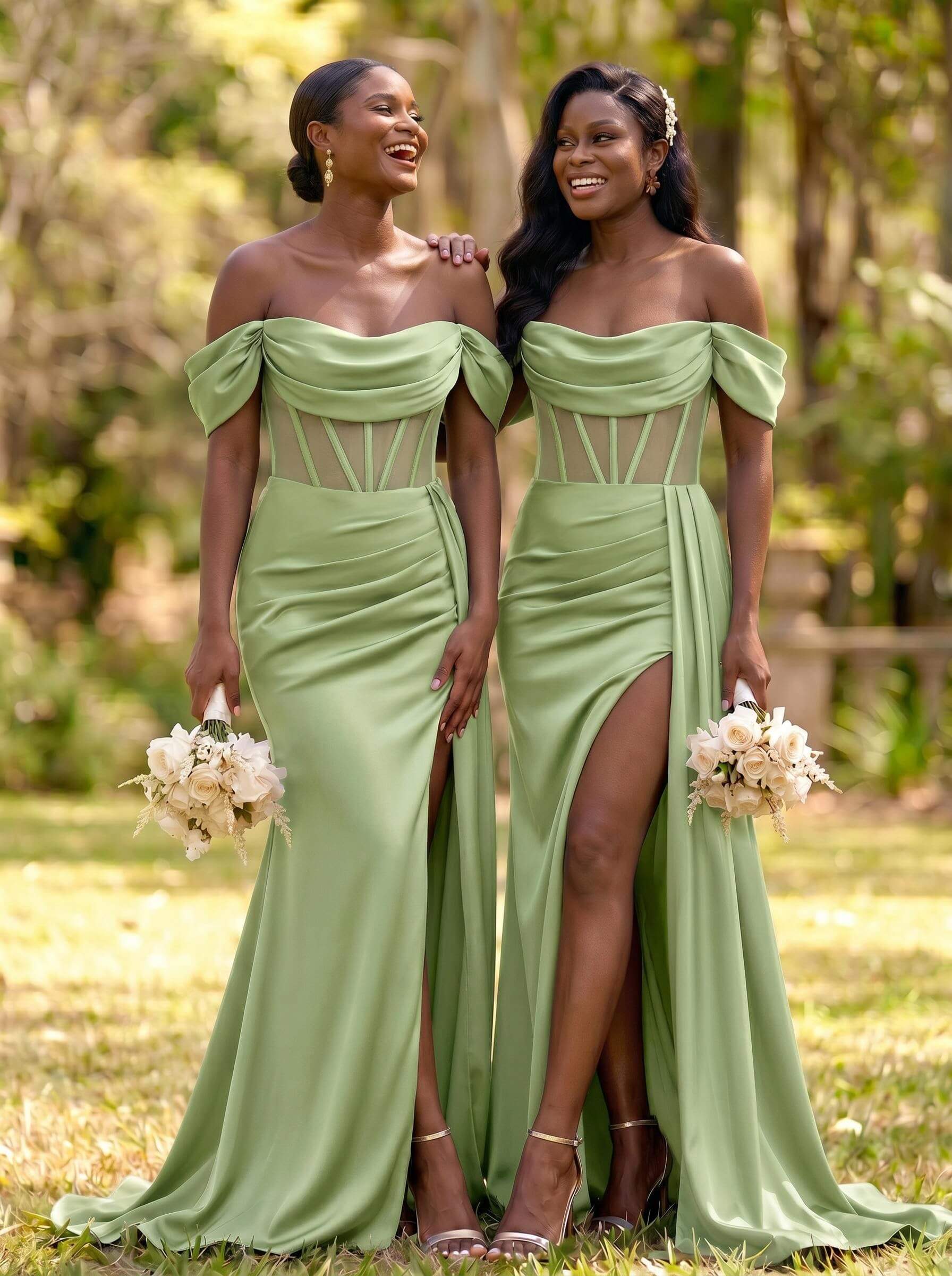 Flattering Illusion Corset Off-The-Shoulder Bridesmaid Dresses With Sweeping Side Drape, product image 50