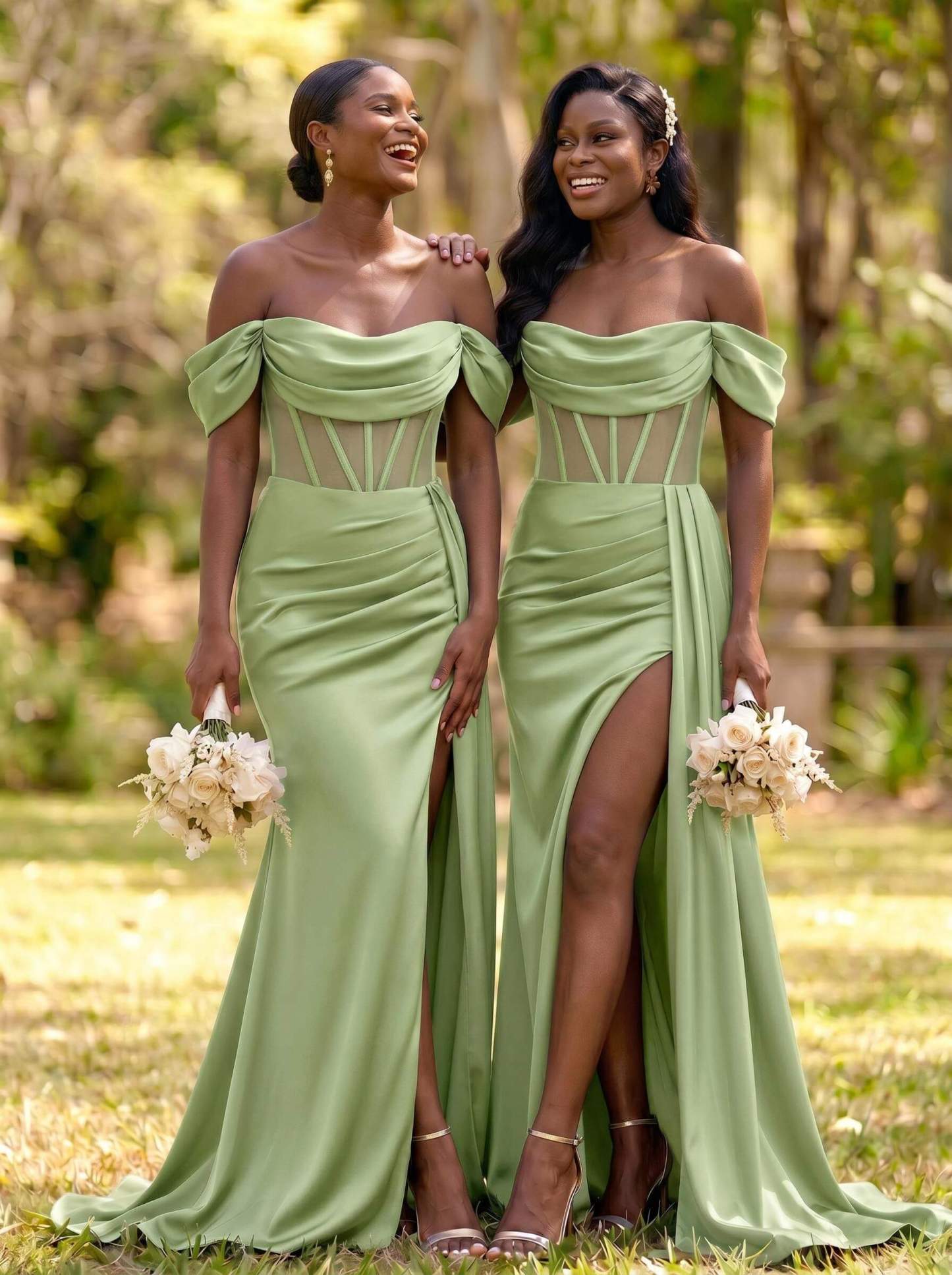 Flattering Illusion Corset Off-The-Shoulder Bridesmaid Dresses With Sweeping Side Drape, product image 50