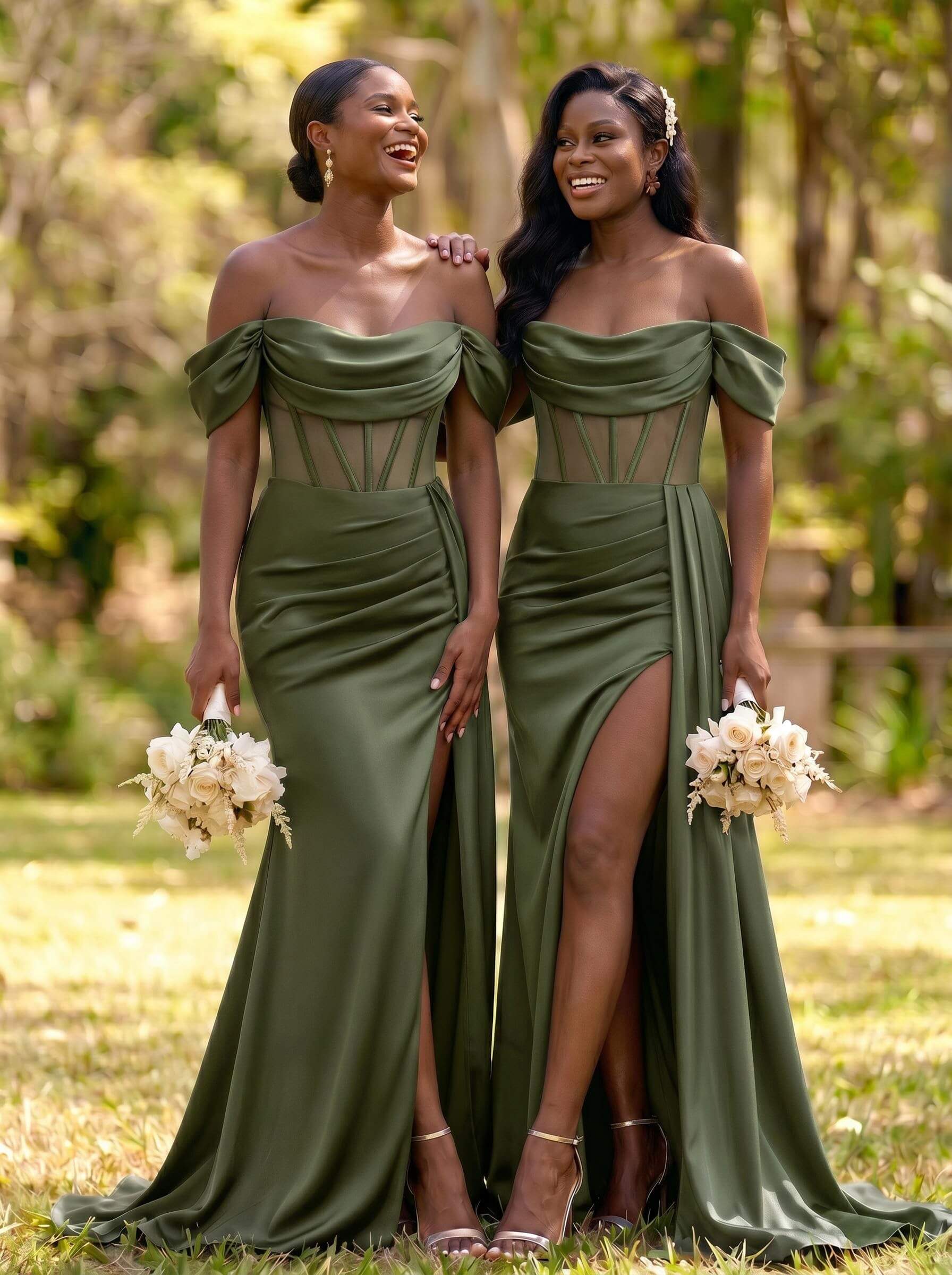 Flattering Illusion Corset Off-The-Shoulder Bridesmaid Dresses With Sweeping Side Drape, product image 46