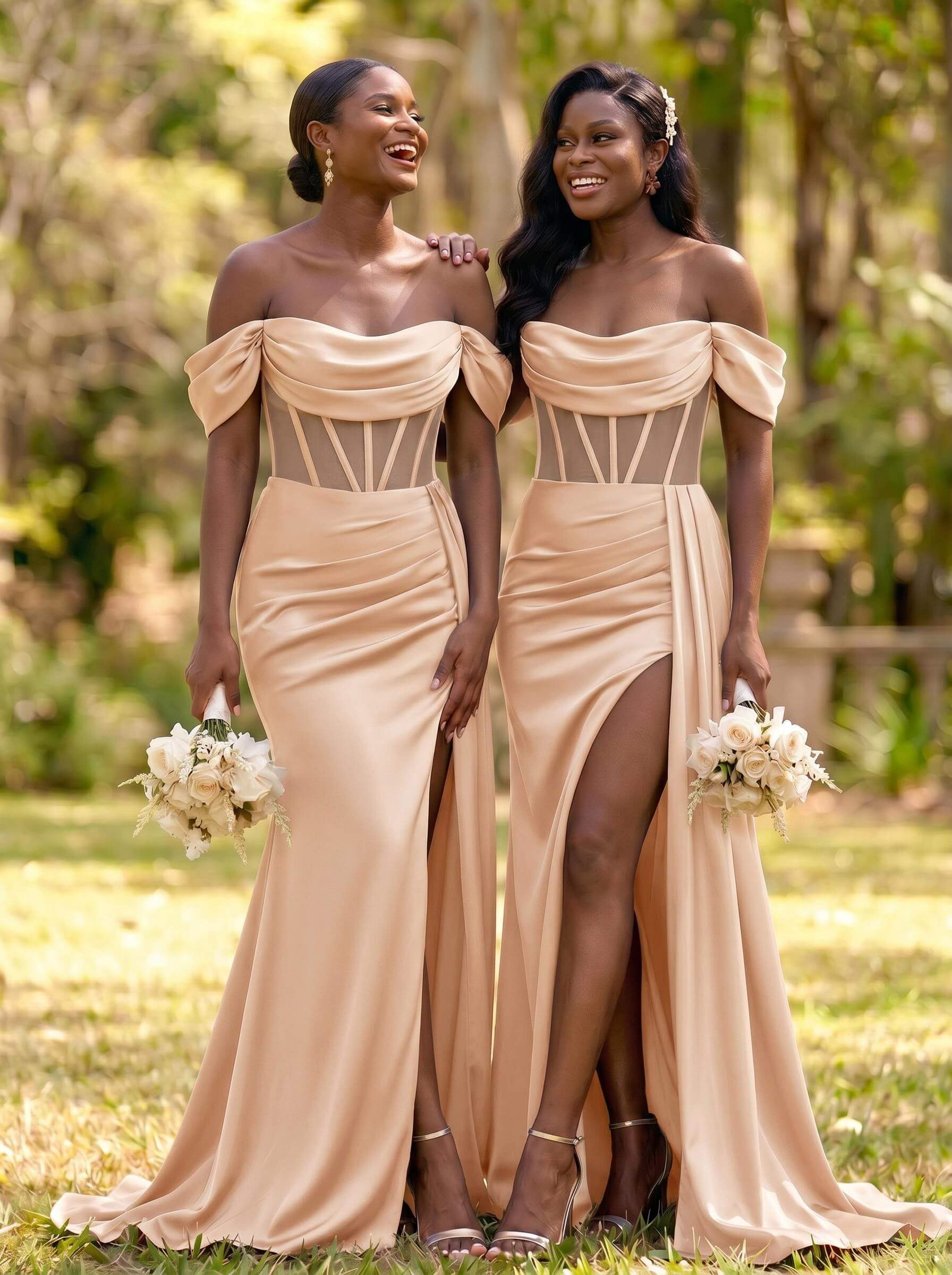 Flattering Illusion Corset Off-The-Shoulder Bridesmaid Dresses With Sweeping Side Drape, product image 47