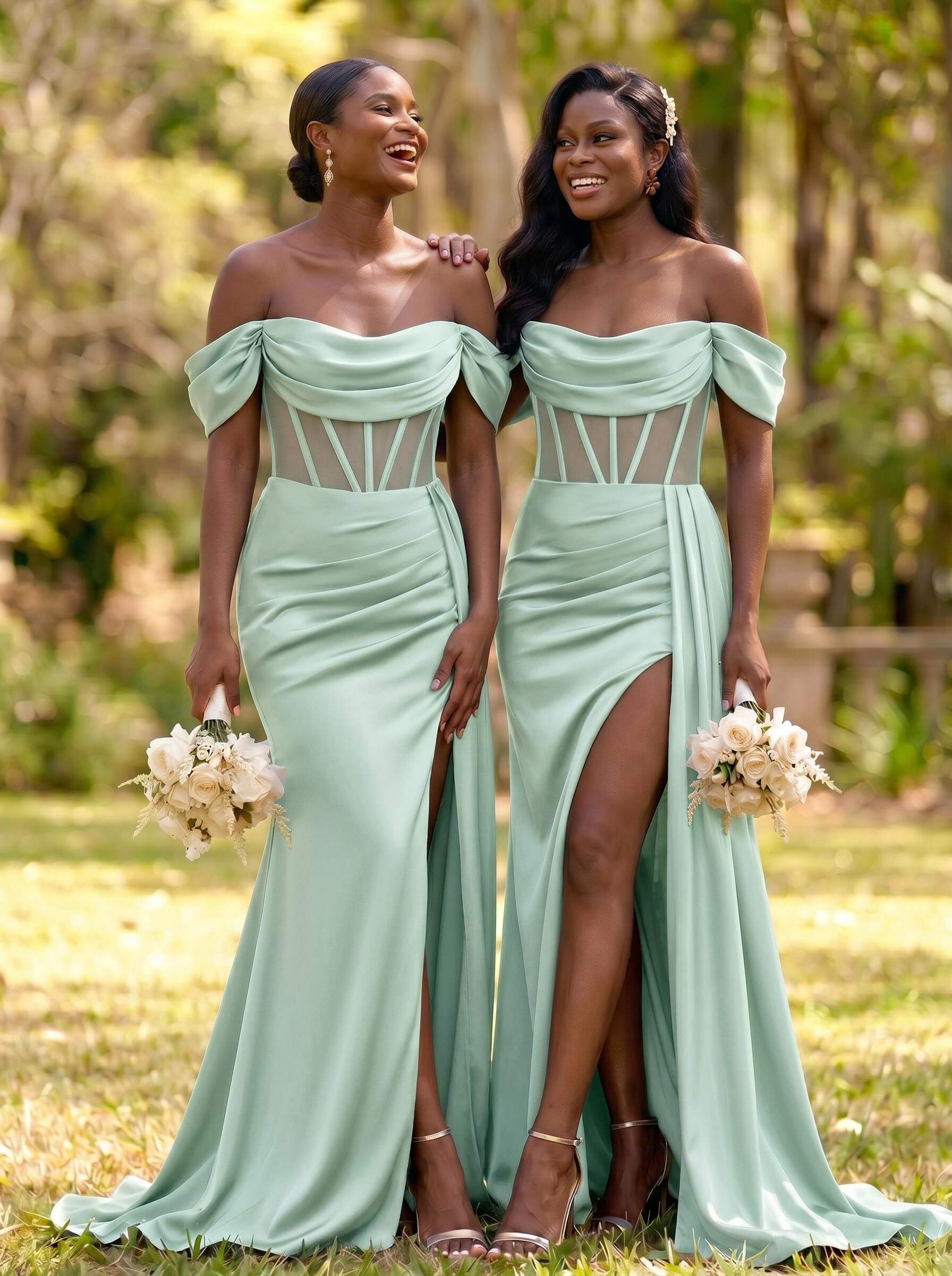 Flattering Illusion Corset Off-The-Shoulder Bridesmaid Dresses With Sweeping Side Drape, product image 41