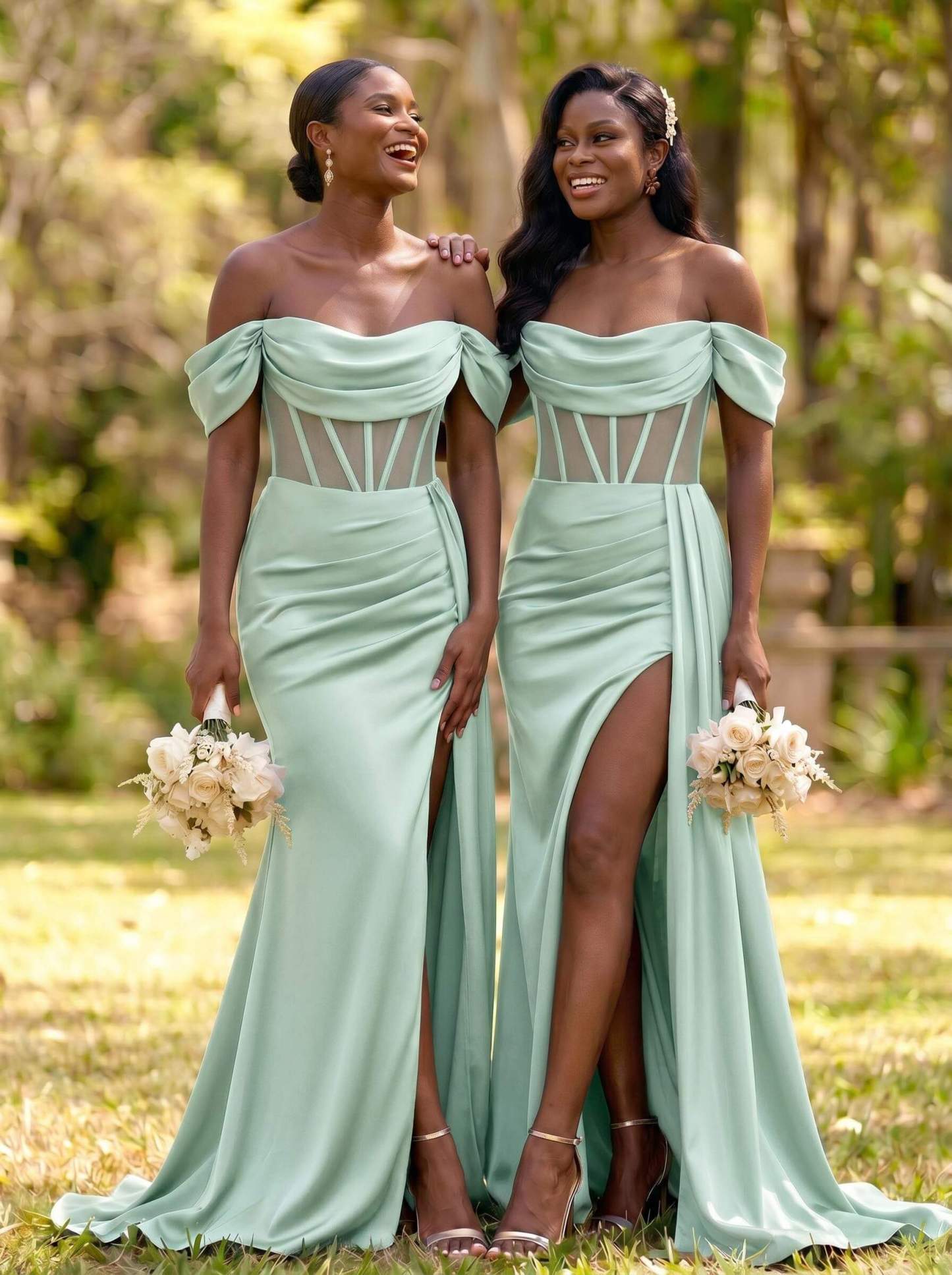 Flattering Illusion Corset Off-The-Shoulder Bridesmaid Dresses With Sweeping Side Drape, product image 41