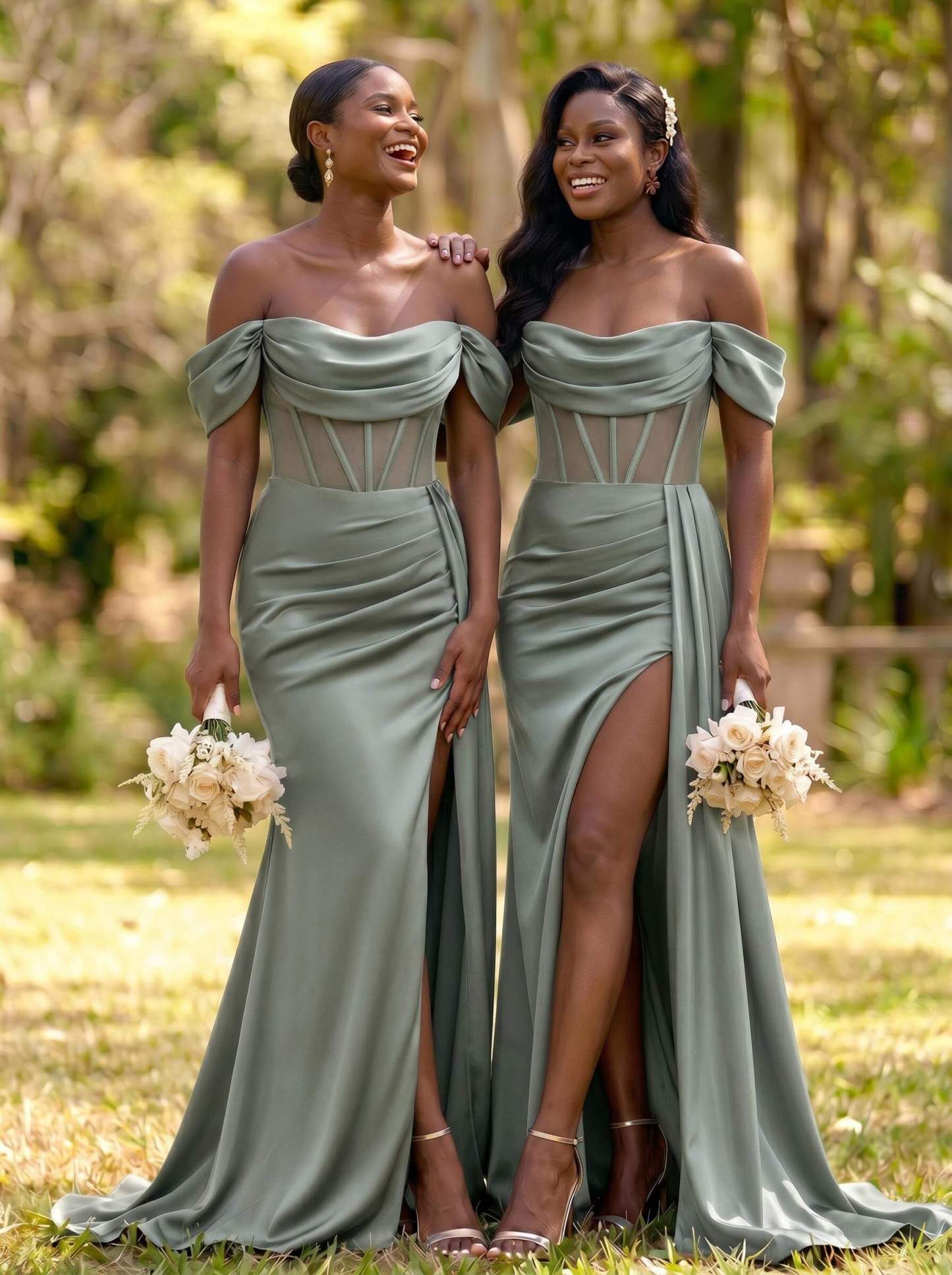 Flattering Illusion Corset Off-The-Shoulder Bridesmaid Dresses With Sweeping Side Drape, product image 22