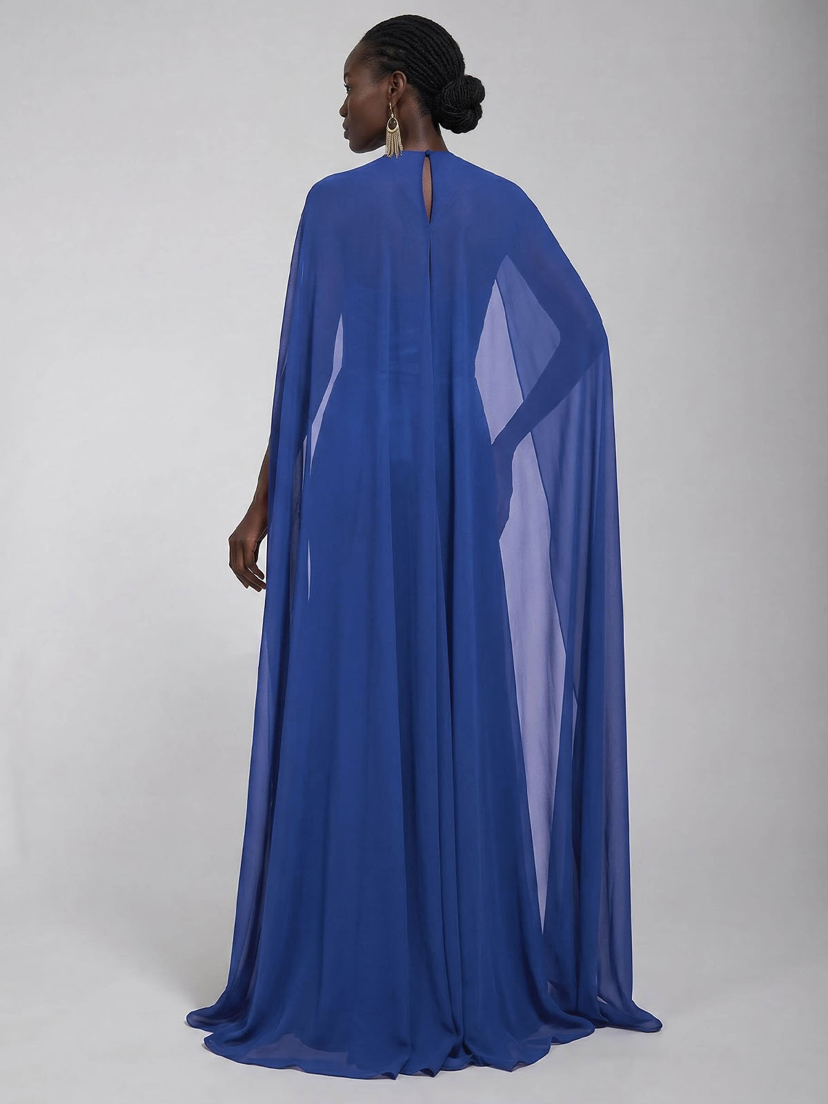Elegant A-Line Square Neckline Cape Sleeves Floor-Length Chiffon/Satin Evening Dresses, supplier image 2