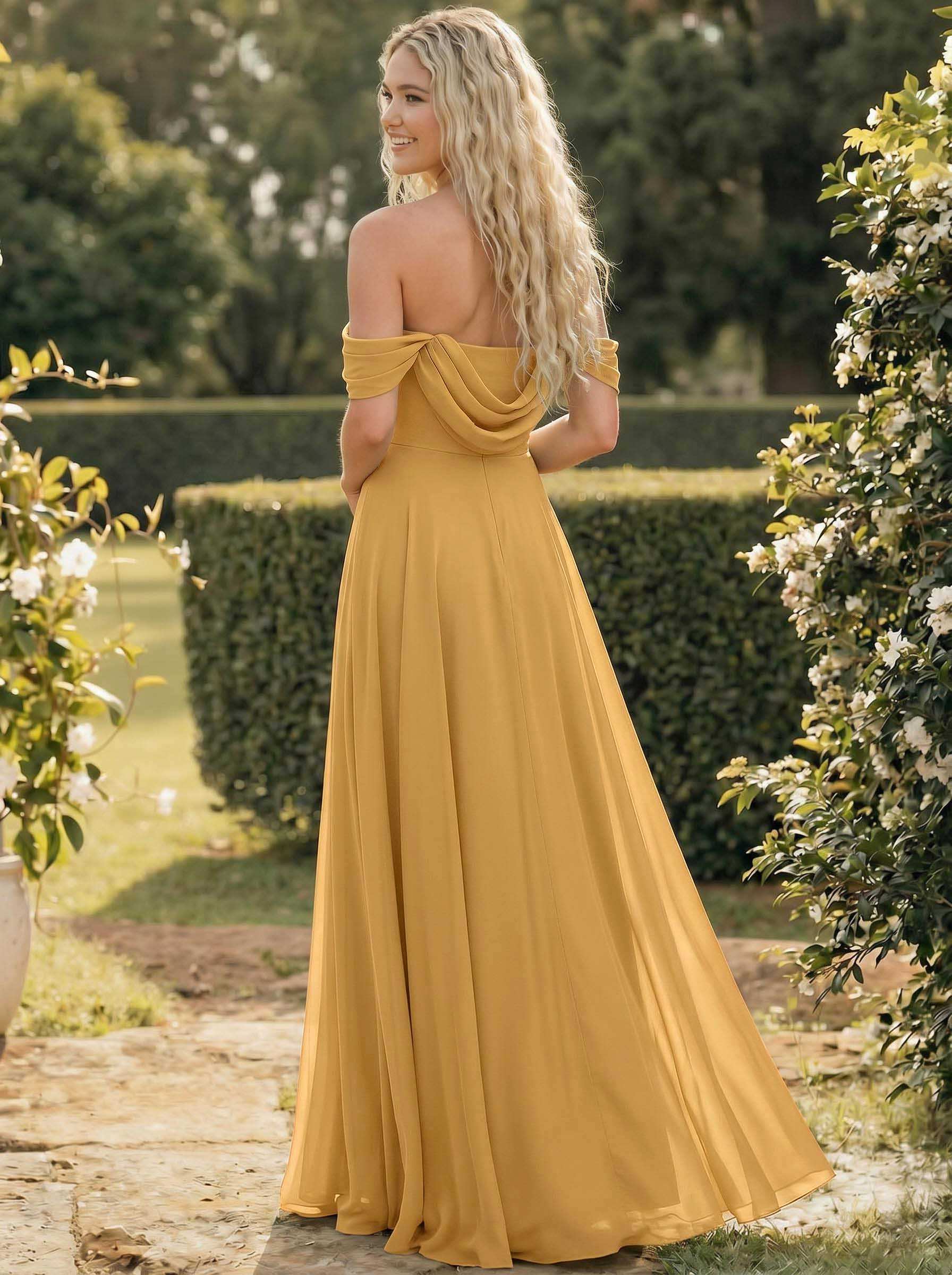 A-Line Off-The-Shoulder Sleeveless Floor-Length Chiffon Bridesmaid Dresses With Split Front, product image 156