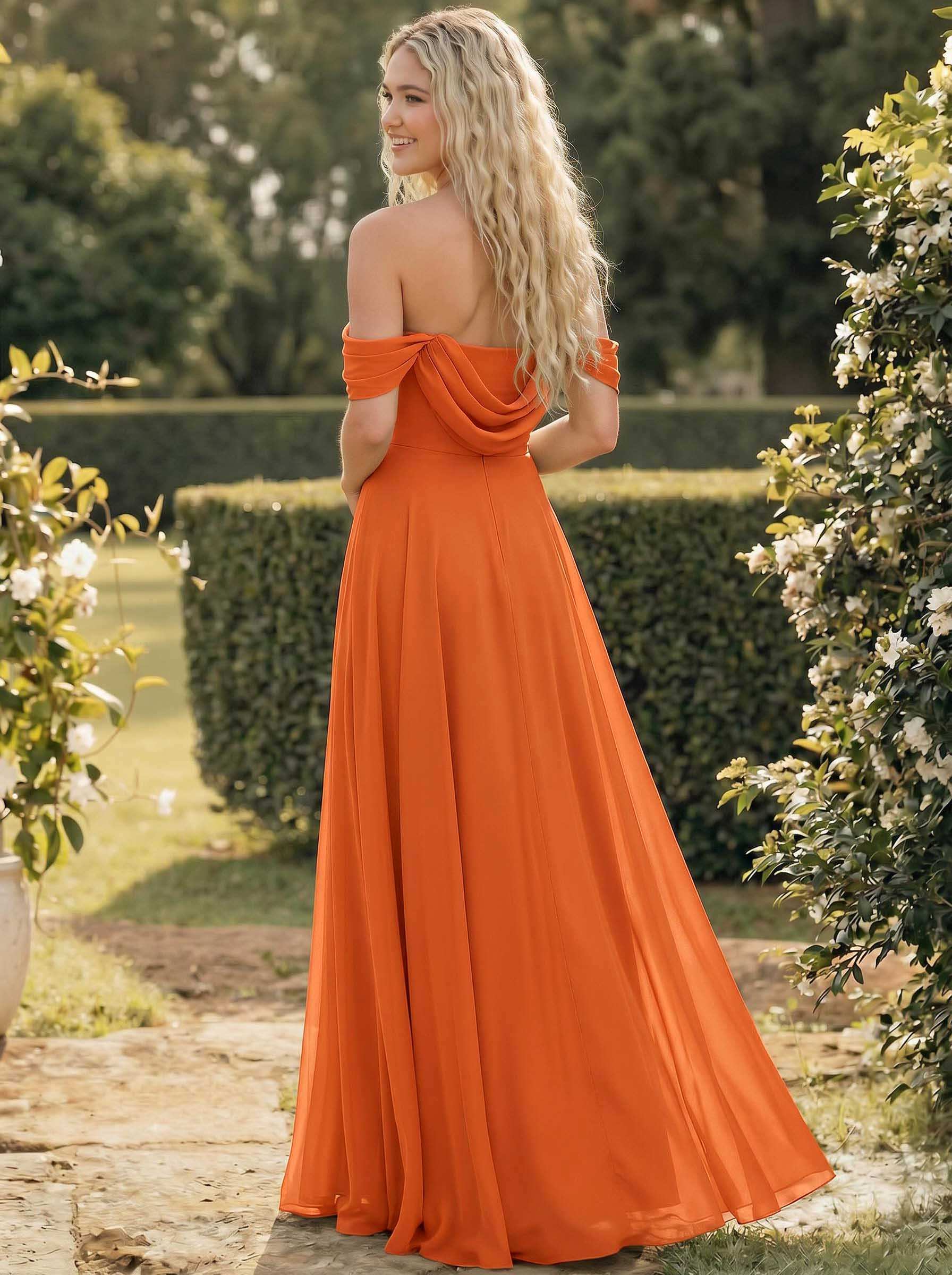 A-Line Off-The-Shoulder Sleeveless Floor-Length Chiffon Bridesmaid Dresses With Split Front, product image 159