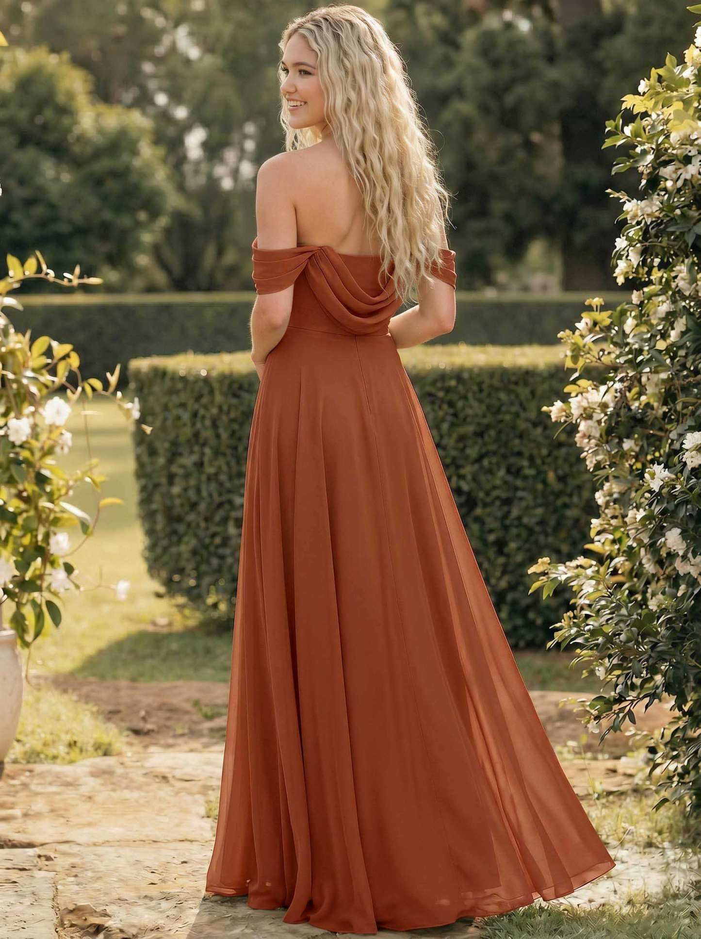 A-Line Off-The-Shoulder Sleeveless Floor-Length Chiffon Bridesmaid Dresses With Split Front, product image 201