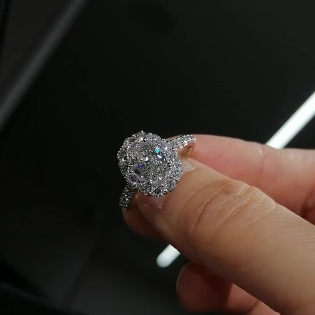 6.06CT 9*11mm Oval Cut Moissanite Engagement Rings In Sterling Silver