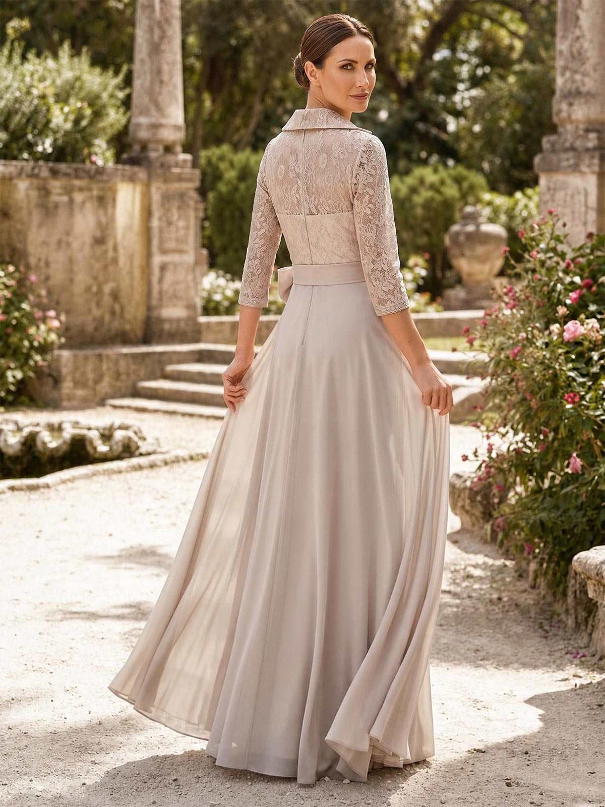 A-Line V-Neck 3/4 Sleeves Floor-Length Chiffon Mother Of The Bride Dresses