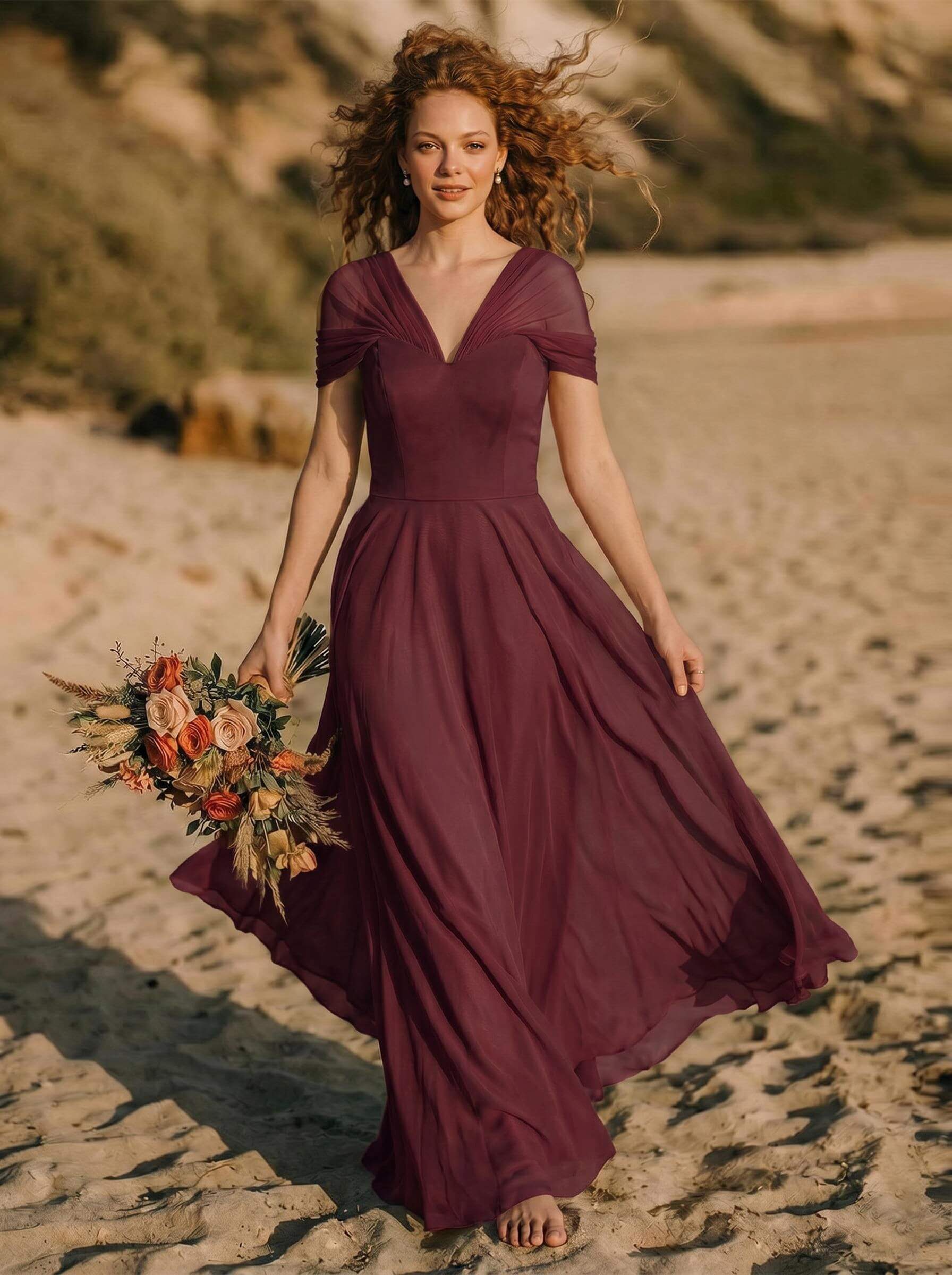 Elegant A-Line V-Neck Sleeveless Floor-Length Chiffon Bridesmaid Dresses, product image 15