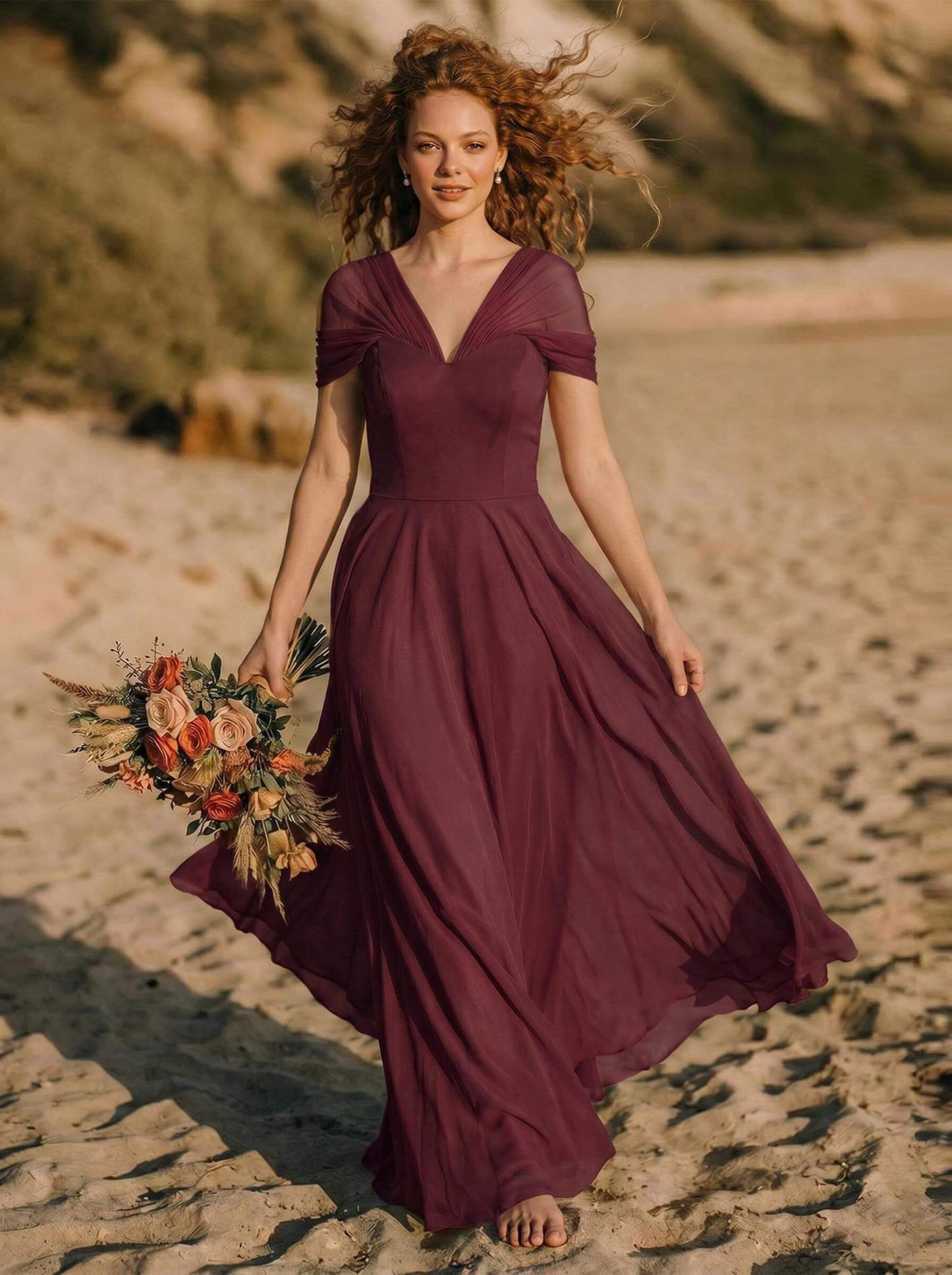 Elegant A-Line V-Neck Sleeveless Floor-Length Chiffon Bridesmaid Dresses, product image 15