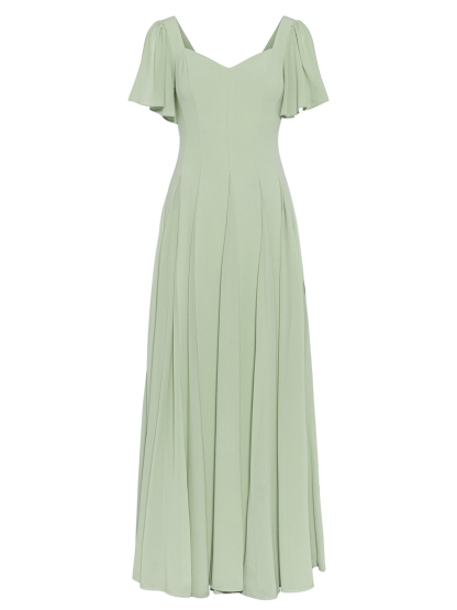 A-Line V-Neck Short Sleeves Floor-Length Chiffon Evening Dresses With Pleated in As Picture, US2