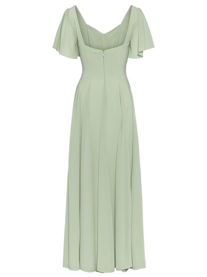 A-Line V-Neck Short Sleeves Floor-Length Chiffon Evening Dresses With Pleated, supplier image 2