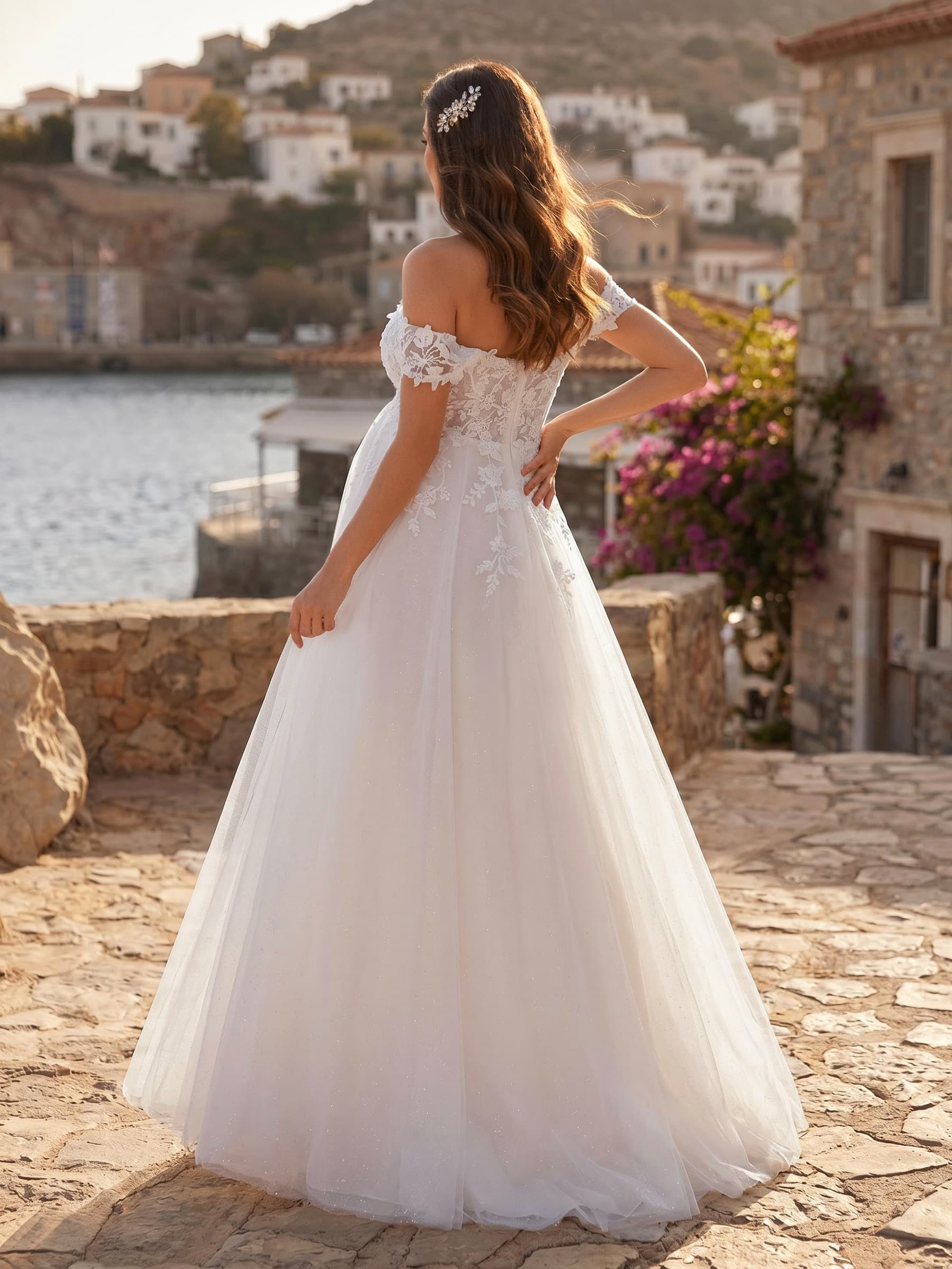 A-Line Lace Tulle Maternity Wedding Dresses Off-The-Shoulder With Appliques/Lace, product image 3