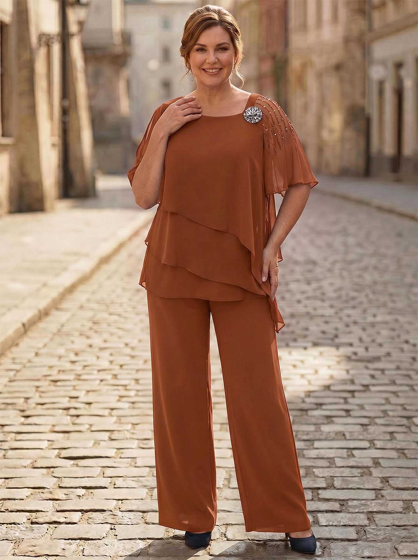 Jumpsuit/Pantsuit Asymmetrical Chiffon Mother Of The Bride Dresses
