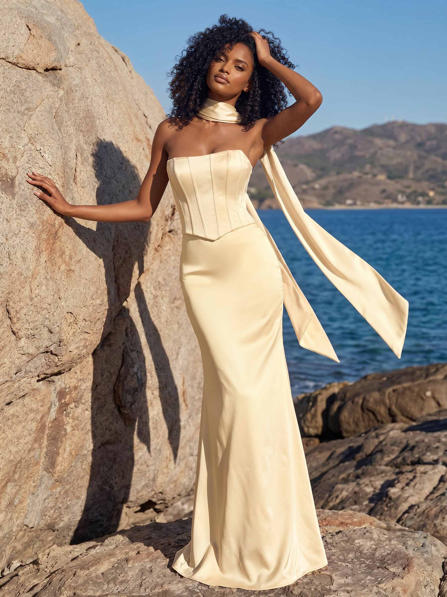 Trumpet/Mermaid Strapless Sleeveless Floor-Length Crepe Satin Bridesmaid Dresses