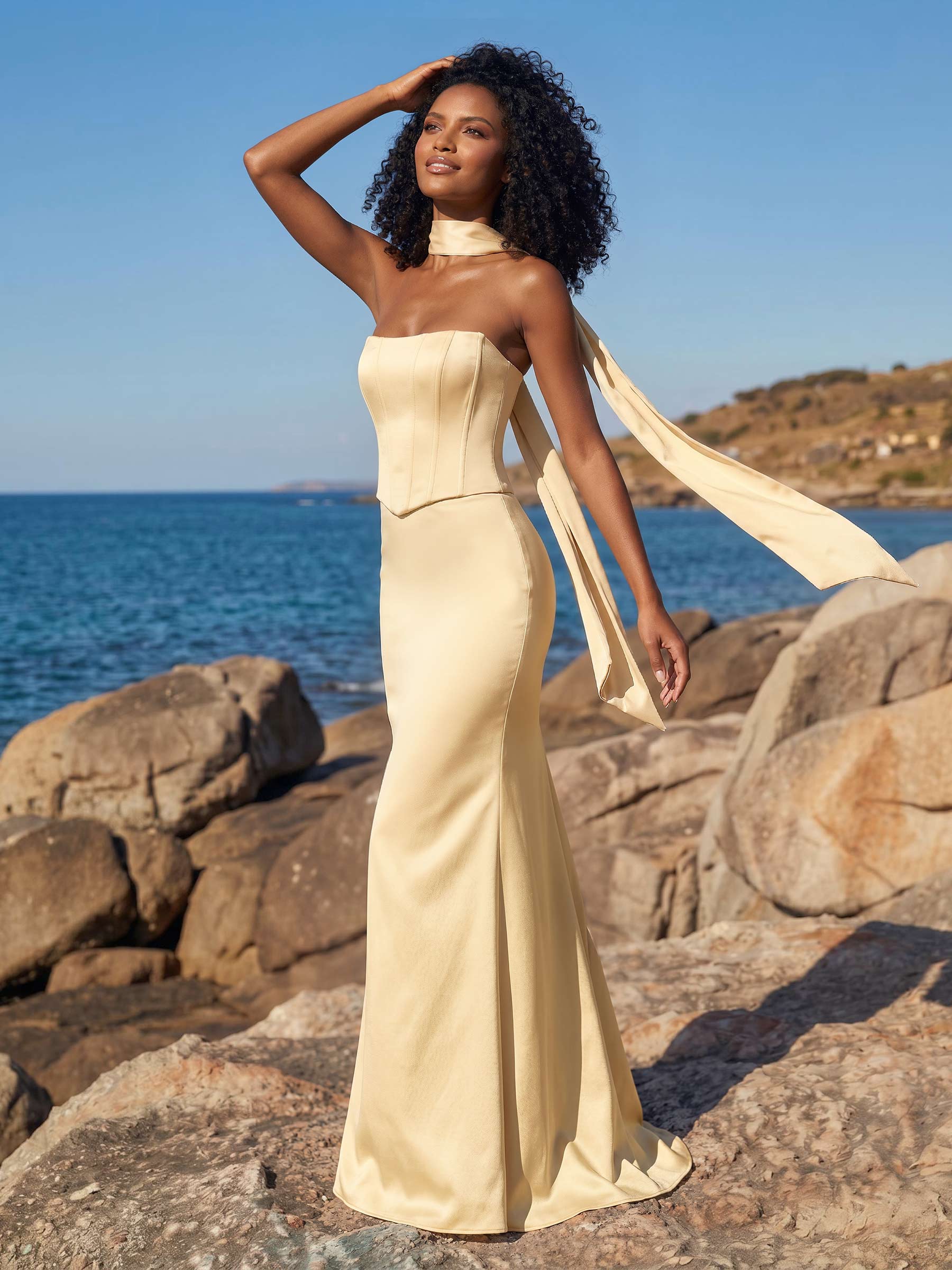Trumpet/Mermaid Strapless Sleeveless Floor-Length Crepe Satin Bridesmaid Dresses