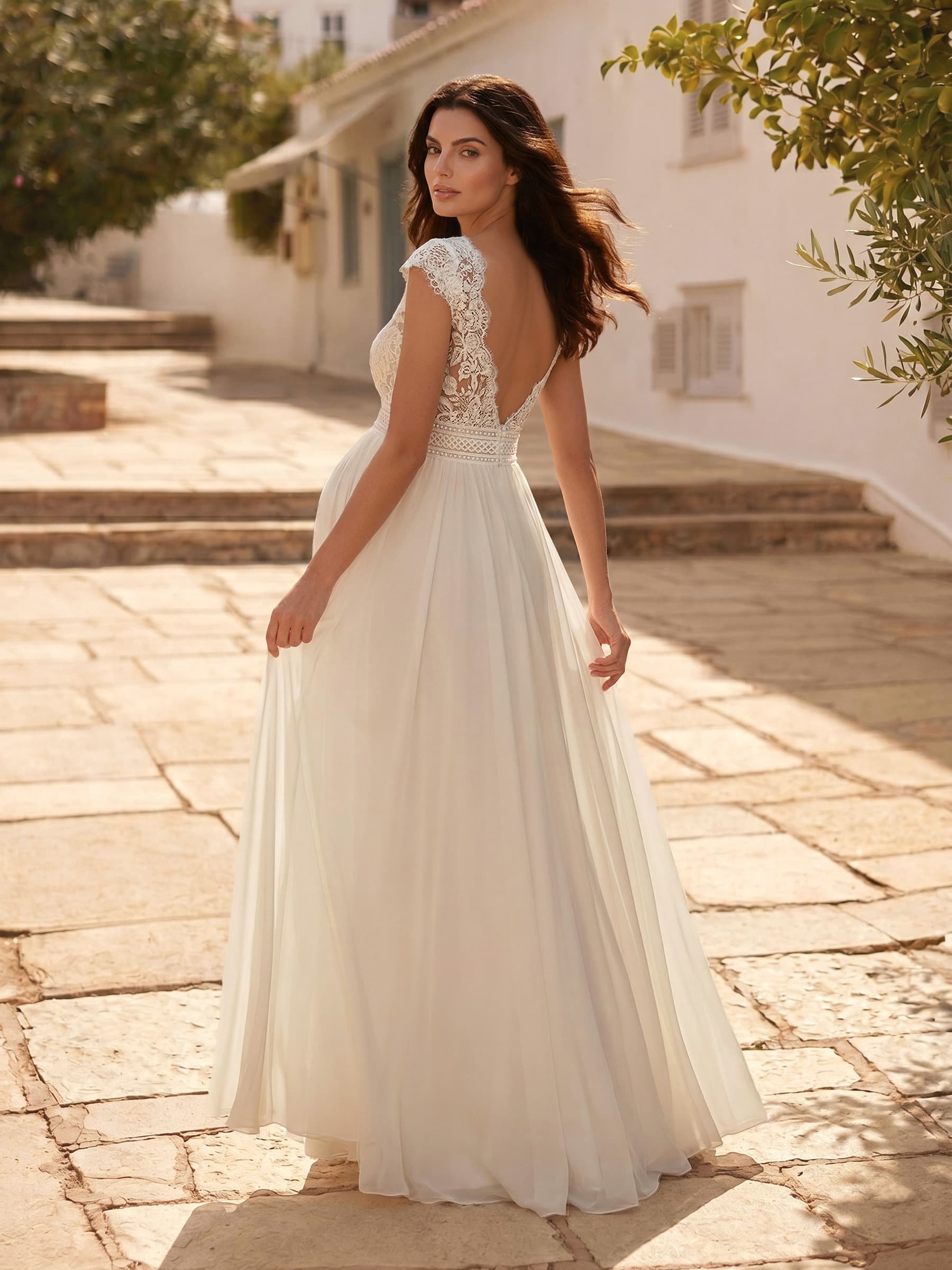 A-Line Chiffon Lace Maternity Wedding Dresses V-Neck Floor-Length With Appliques/Lace, product image 3