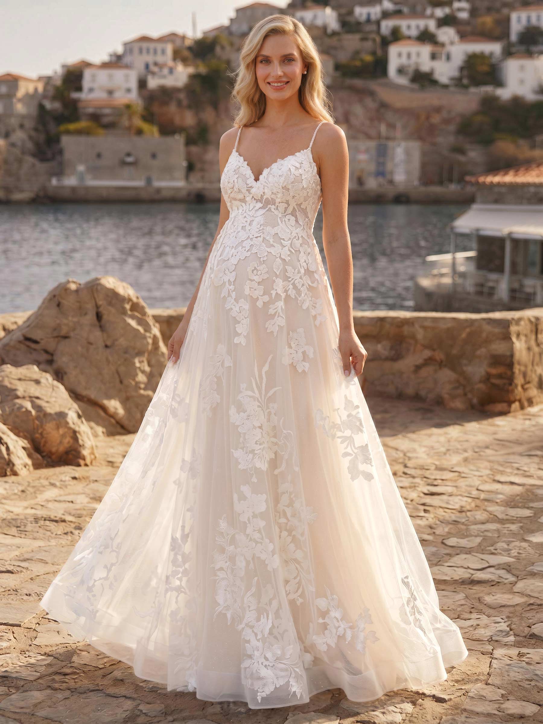 A-Line Lace Tulle Maternity Wedding Dresses Sweetheart Floor-Length With Appliques/Lace, product image 1