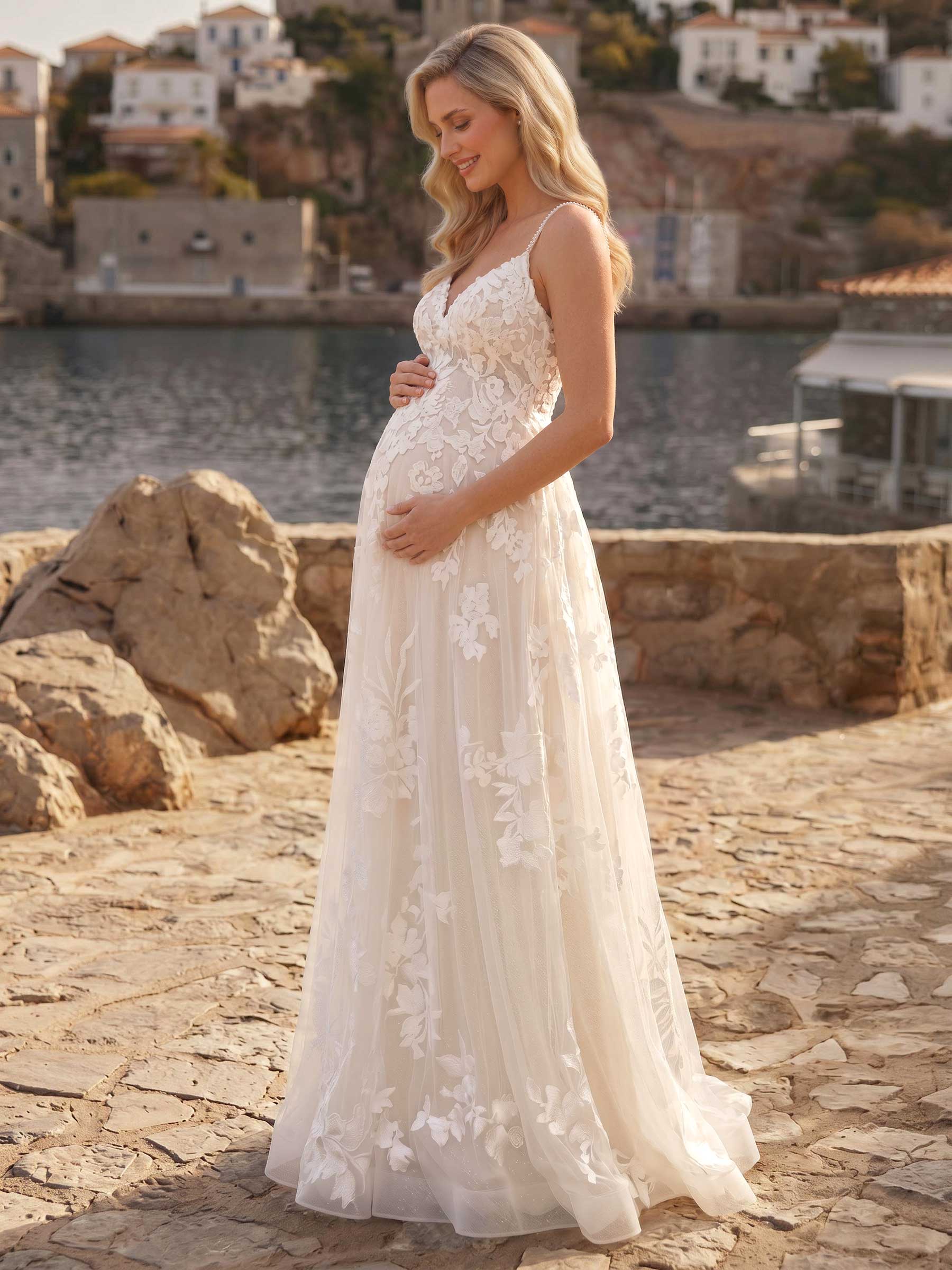 A-Line Lace Tulle Maternity Wedding Dresses Sweetheart Floor-Length With Appliques/Lace, product image 2