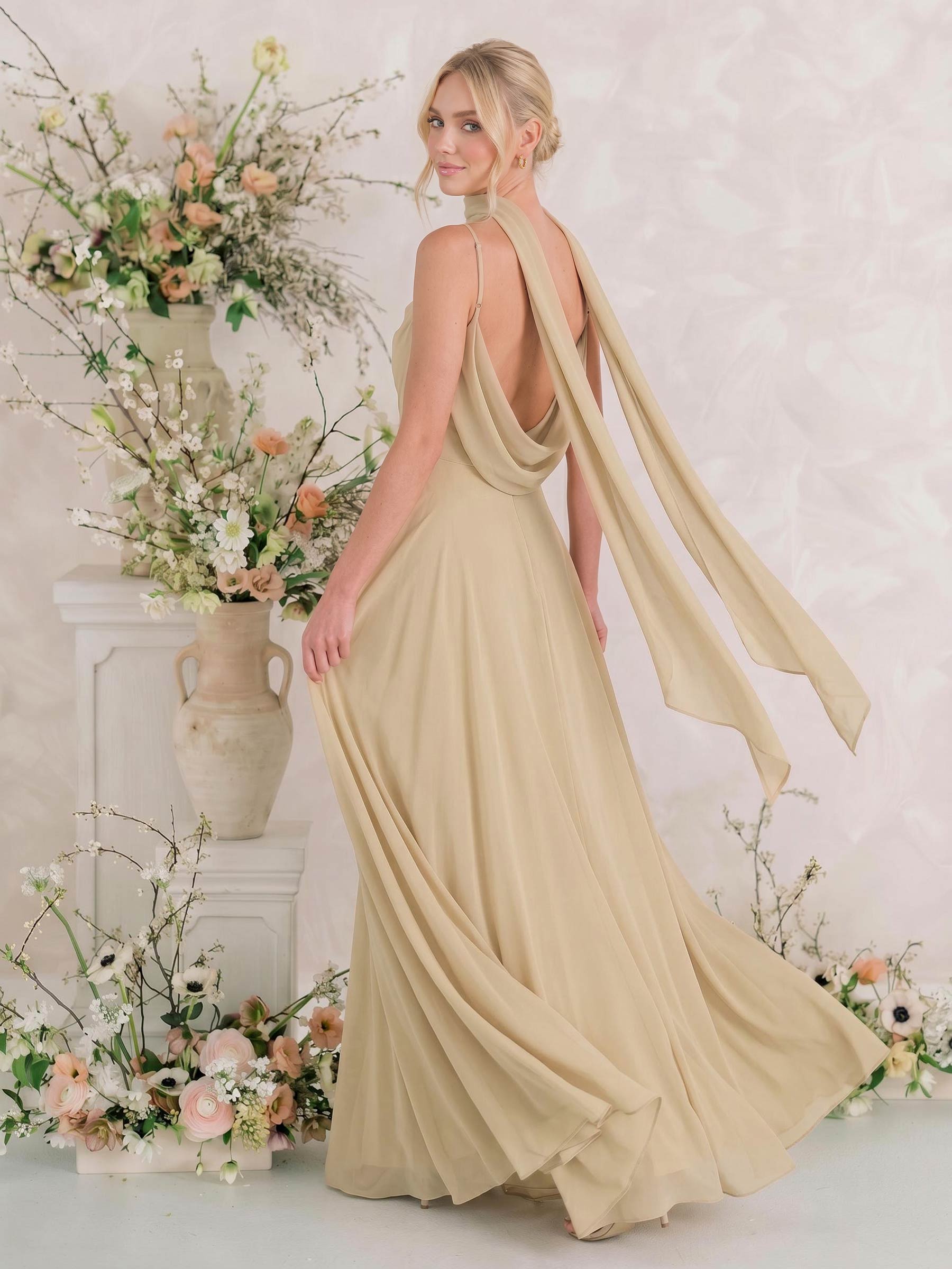 Elegant A-Line Cowl Neck Sleeveless Floor-Length Chiffon Bridesmaid Dresses With Split, image 4