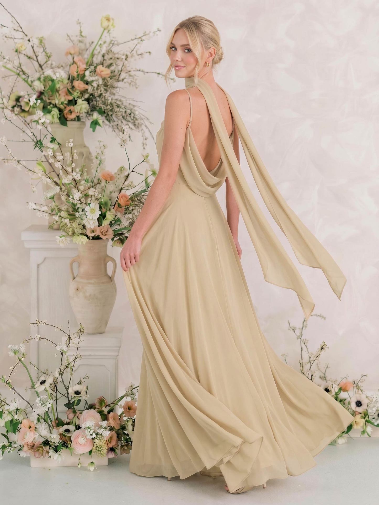 Elegant A-Line Cowl Neck Sleeveless Floor-Length Chiffon Bridesmaid Dresses With Split, image 4