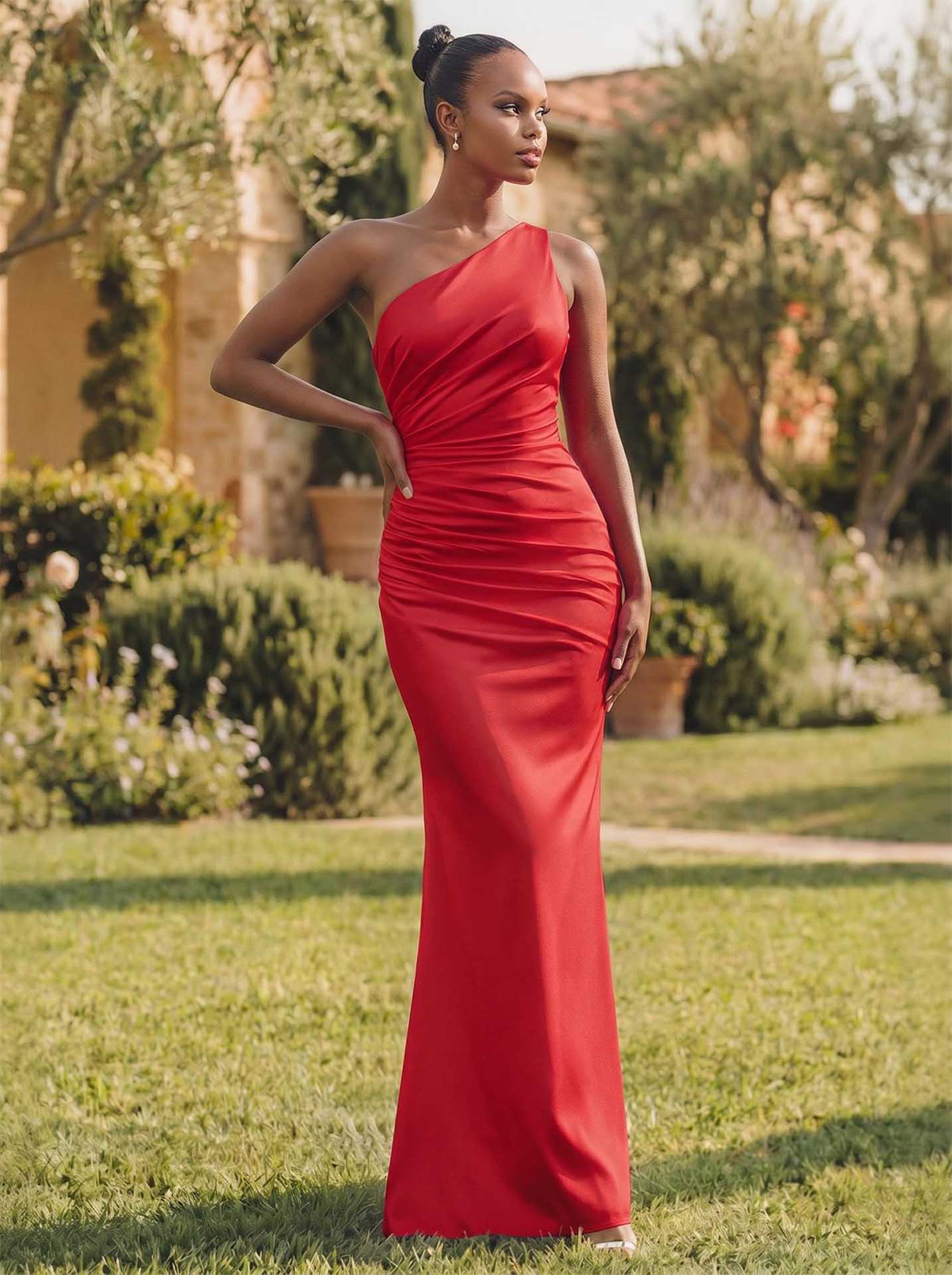 One-Shoulder Trumpet/Mermaid Simple Bridesmaid Dresses, product image 21