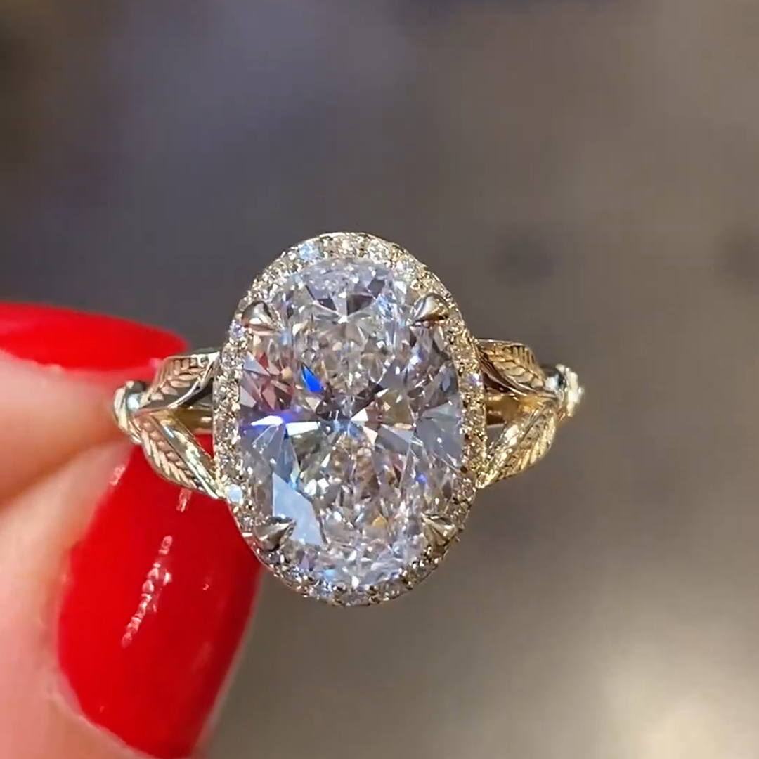 5.45CT 9*11mm Oval Cut Moissanite Engagement Rings In Sterling Silver