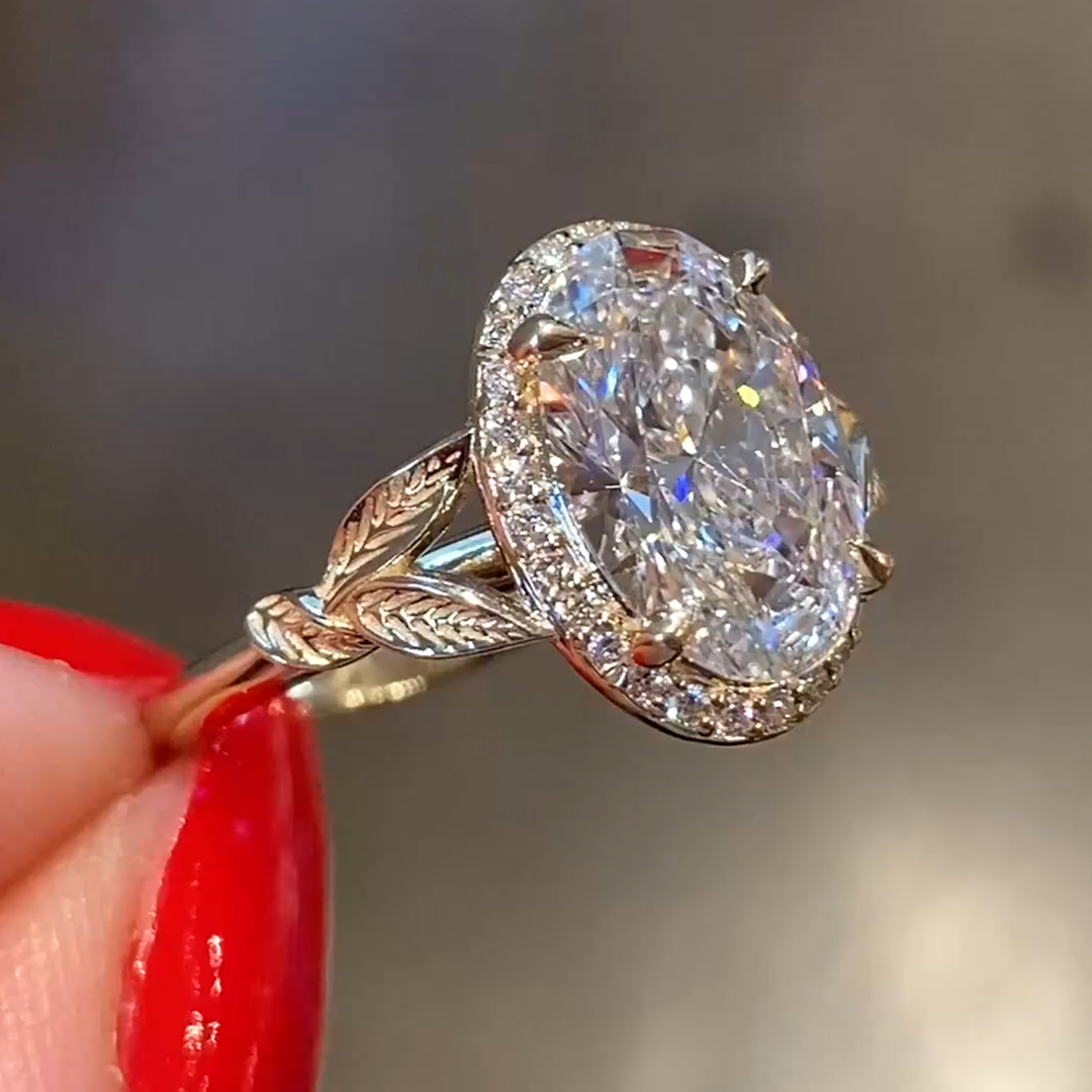 5.45CT 9*11mm Oval Cut Moissanite Engagement Rings In Sterling Silver