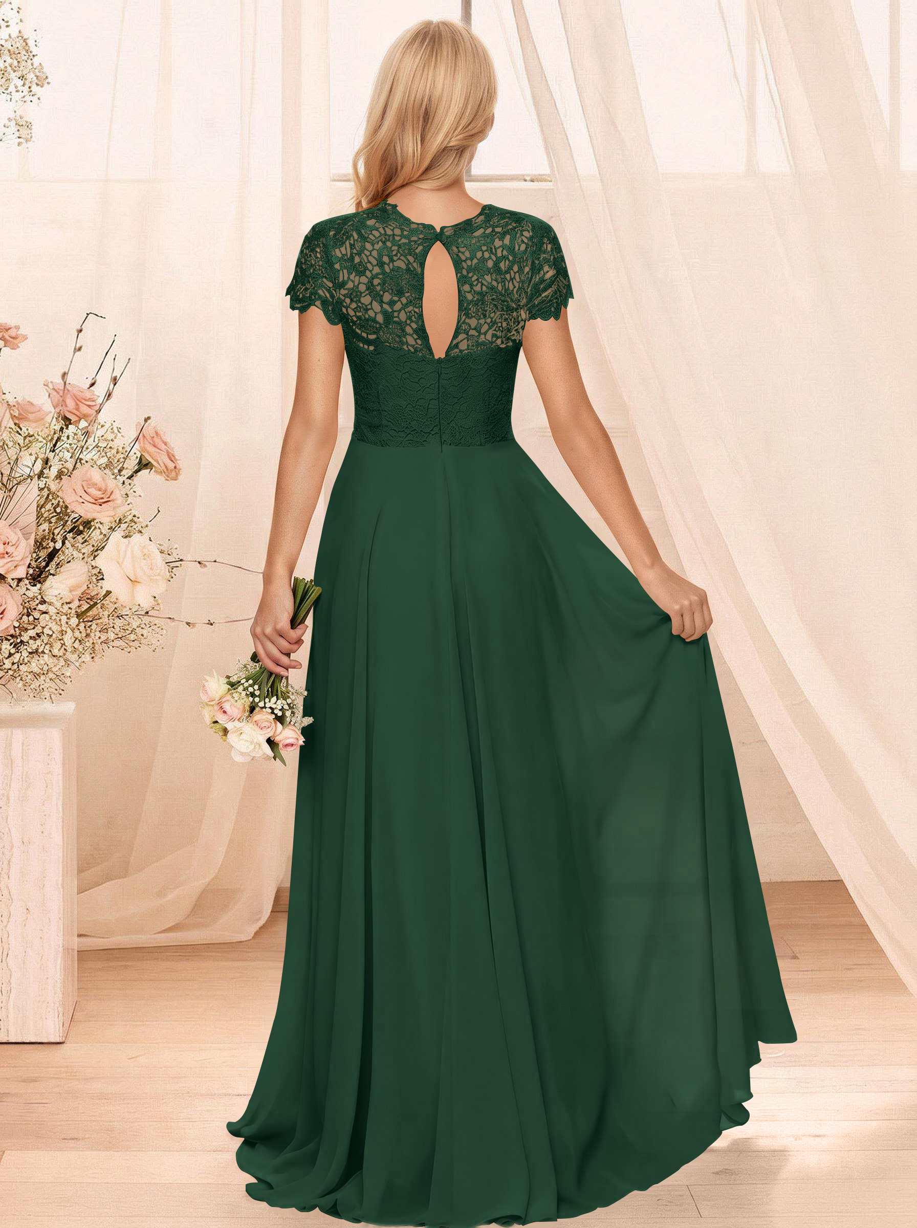 A-Line Scoop Neck Sleeveless Cap Straps Chiffon Floor-Length Bridesmaid Dresses With Lace, product image 82