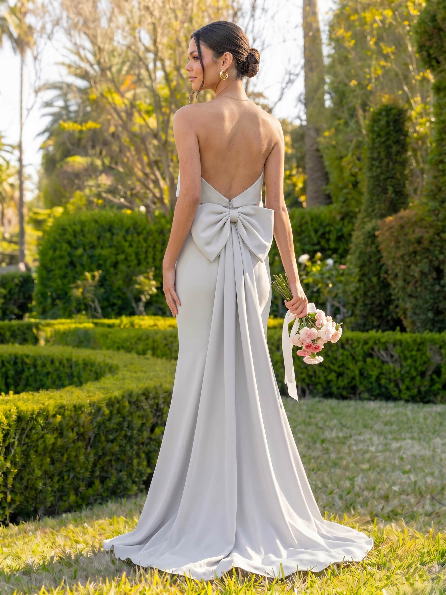 Open Back Strapless Sheath/Column Bridesmaid Dresses With Bow, product image 4