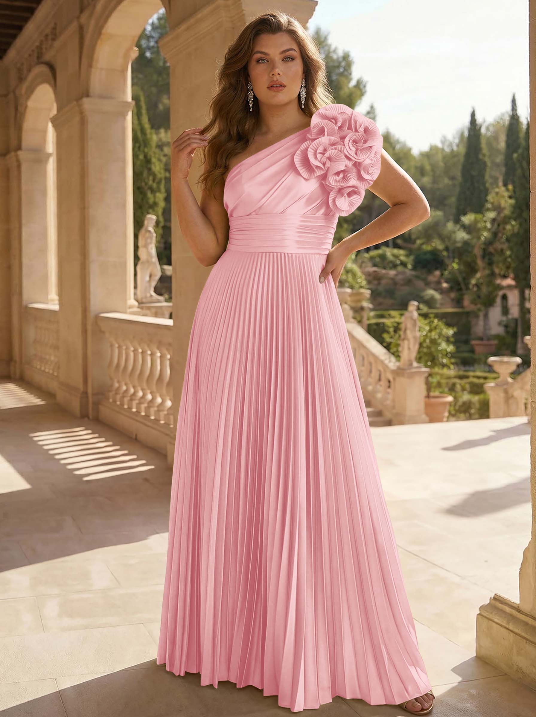 A-Line One-Shoulder Sleeveless Floor-Length Mother Of The Bride Dresses With Ruffle