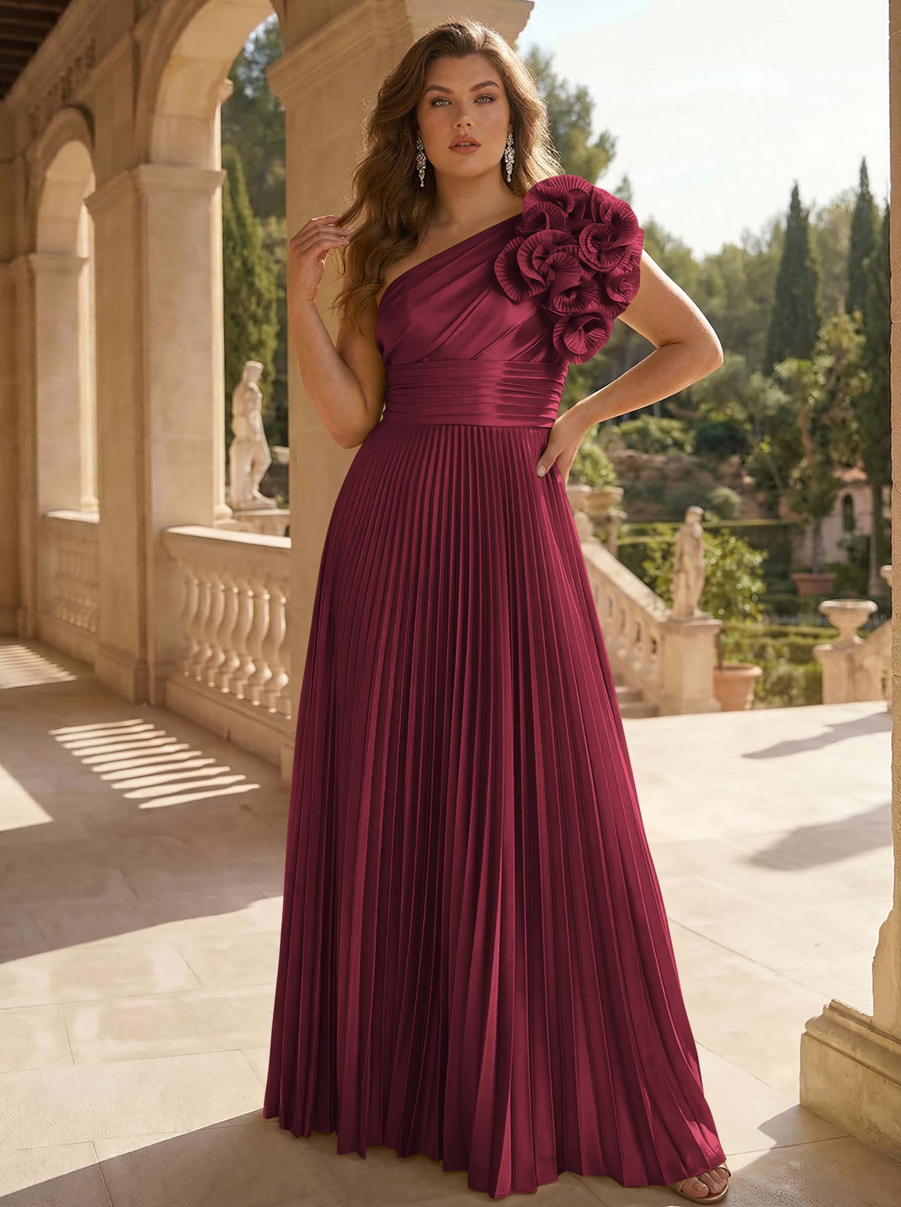 A-Line One-Shoulder Sleeveless Floor-Length Mother Of The Bride Dresses With Ruffle