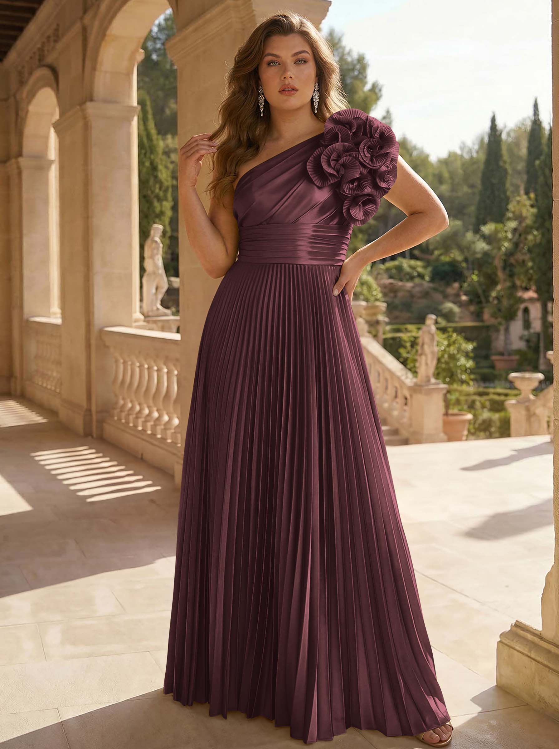 A-Line One-Shoulder Sleeveless Floor-Length Mother Of The Bride Dresses With Ruffle