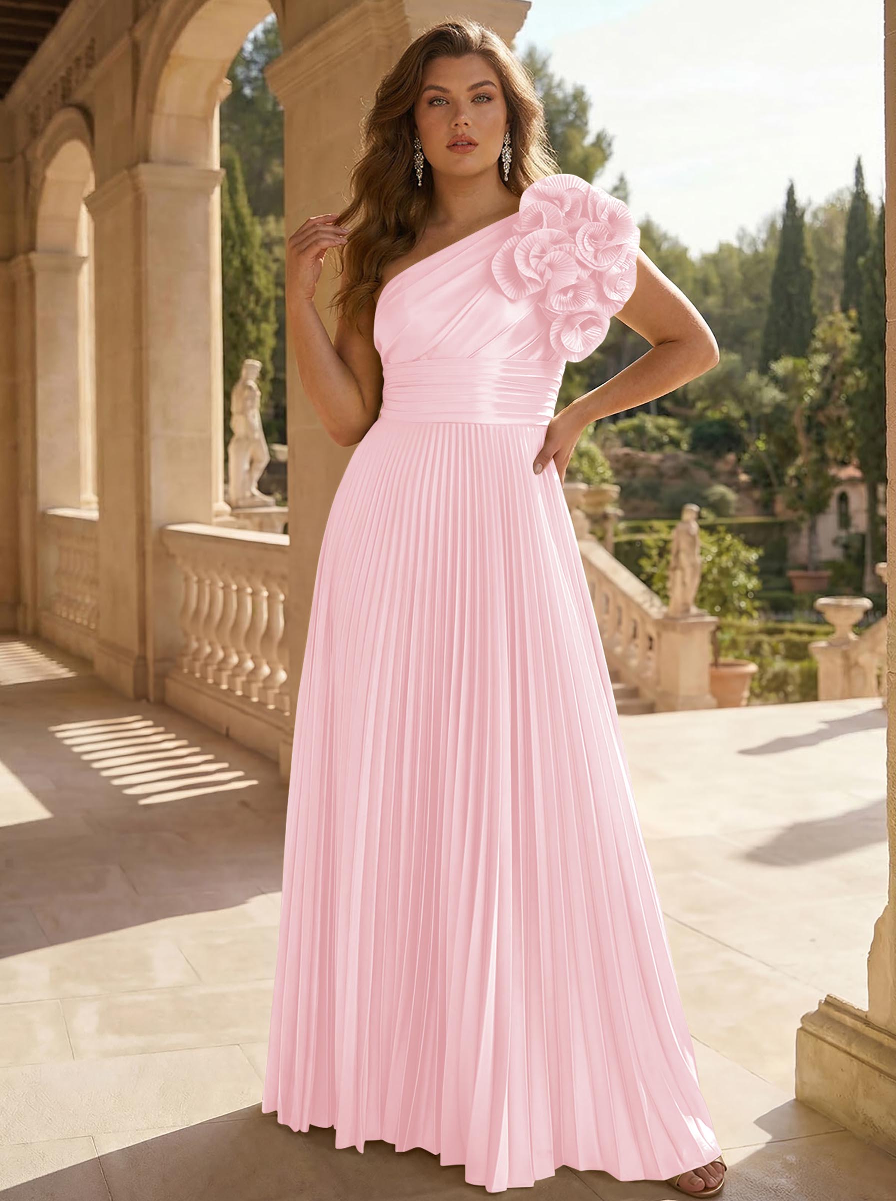 A-Line One-Shoulder Sleeveless Floor-Length Mother Of The Bride Dresses With Ruffle