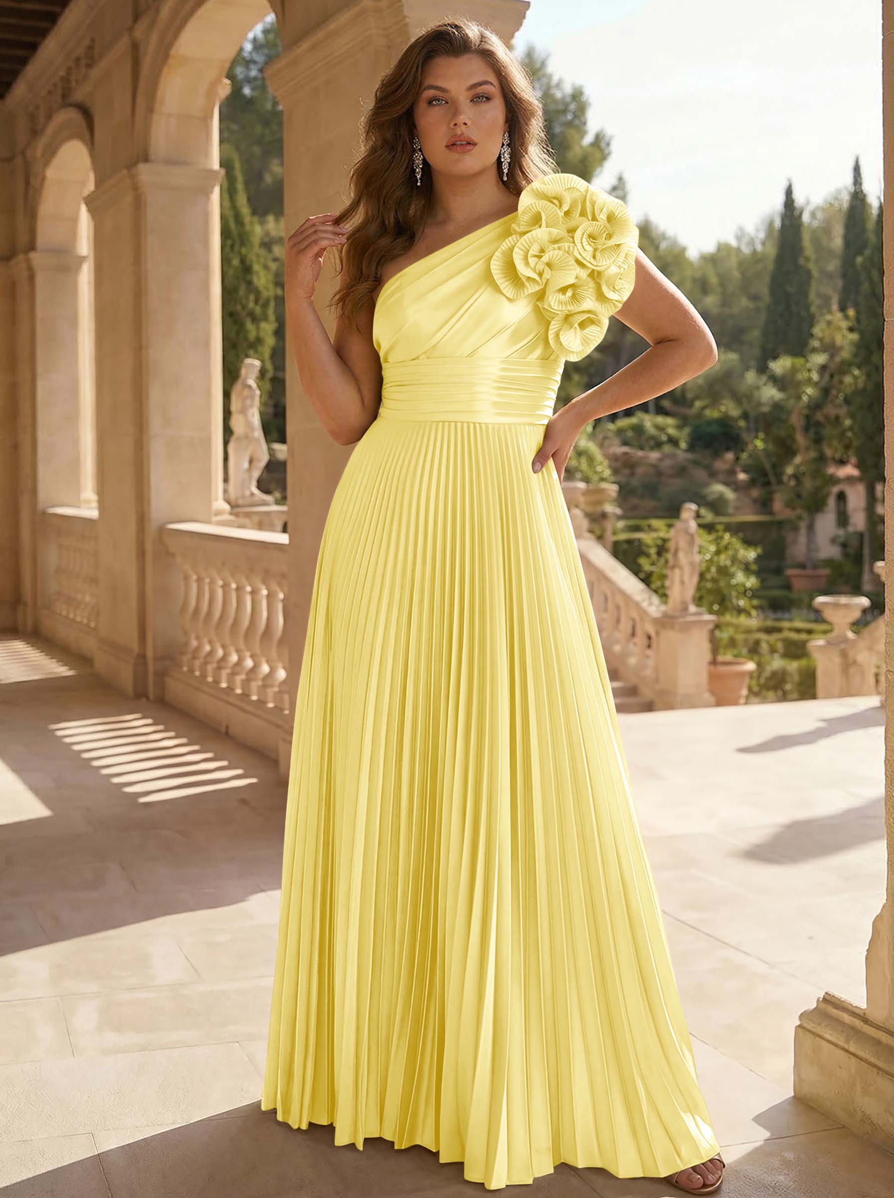 A-Line One-Shoulder Sleeveless Floor-Length Mother Of The Bride Dresses With Ruffle