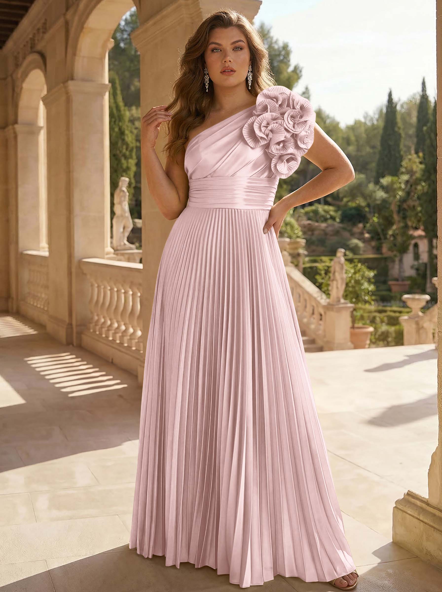 A-Line One-Shoulder Sleeveless Floor-Length Mother Of The Bride Dresses With Ruffle
