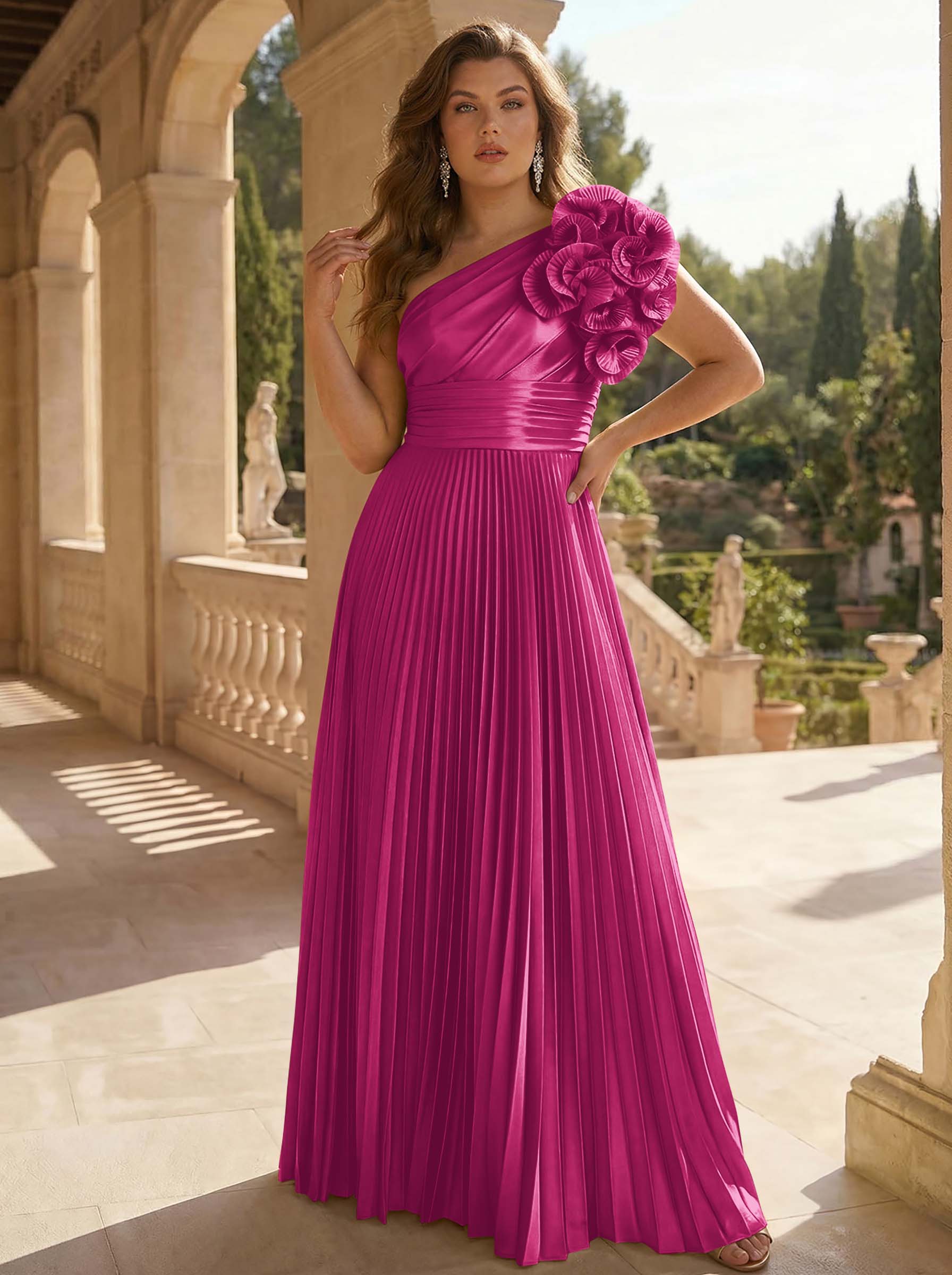 A-Line One-Shoulder Sleeveless Floor-Length Mother Of The Bride Dresses With Ruffle