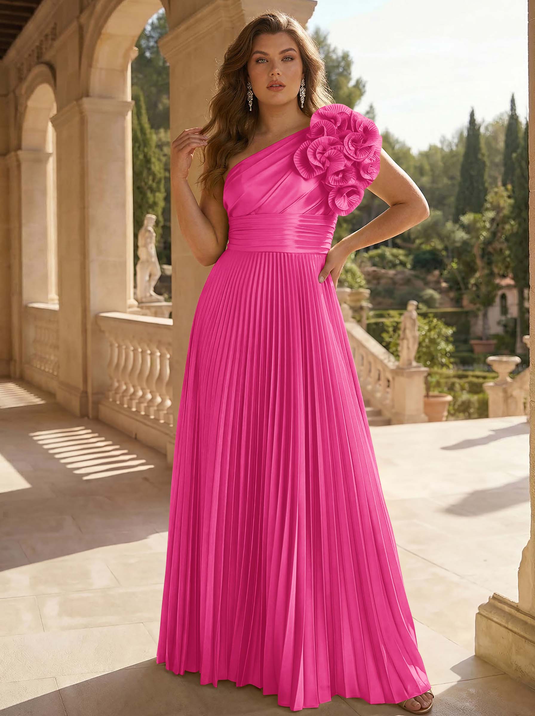 A-Line One-Shoulder Sleeveless Floor-Length Mother Of The Bride Dresses With Ruffle